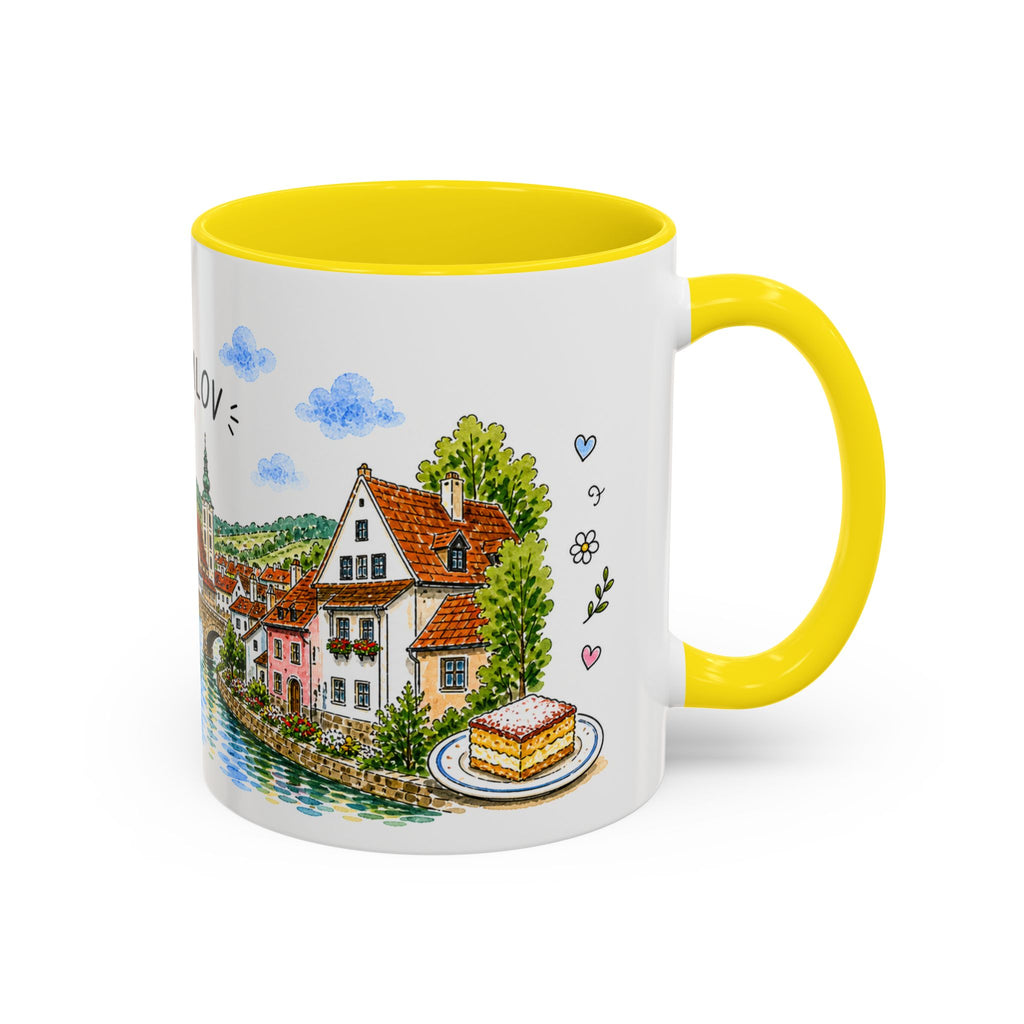 Cesky Krumlov Illustrated Travel Mug | Czechia Souvenir Accent Coffee Mug | 11oz 15oz Ceramic Cup