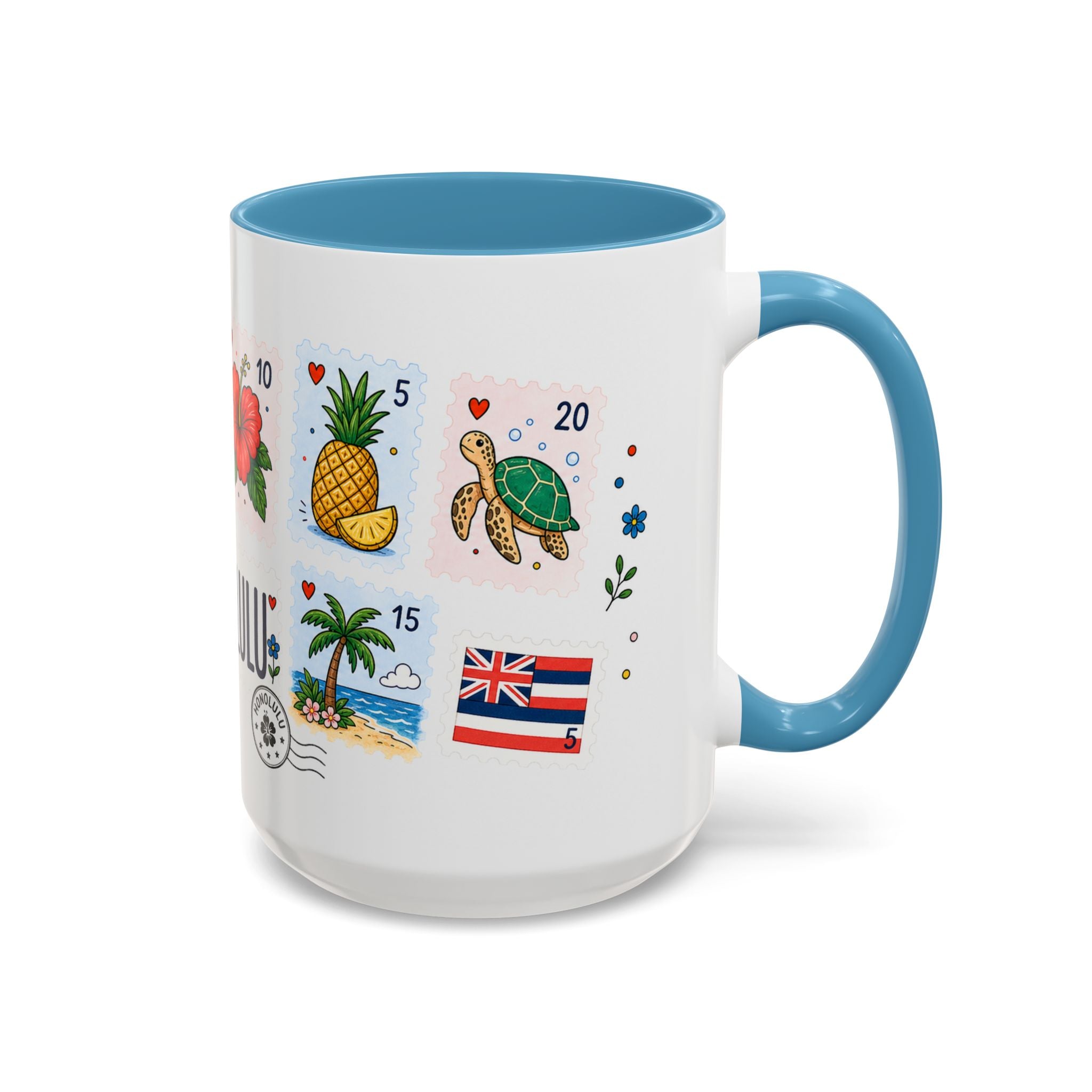 Honolulu Coffee Mug | Postage Stamp Collage Mug | Travel Souvenir Accent Cup 11oz 15oz