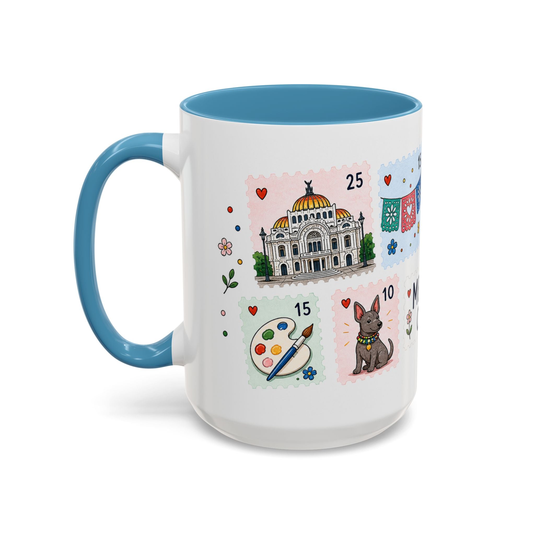 Mexico City Coffee Mug | Postage Stamp Collage Mug | Travel Souvenir Accent Cup 11oz 15oz