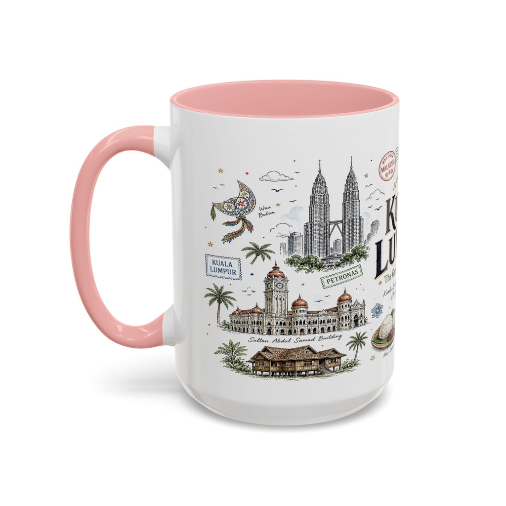 Kuala Lumpur Coffee Mug | Malaysia Souvenir Travel Gift | Accent Color Ceramic 11oz 15oz