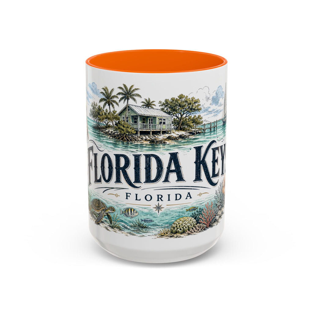 Florida Keys Mug, Florida Travel Souvenir, Bucket List Gift, Accent Ceramic Coffee Mug 11oz 15oz