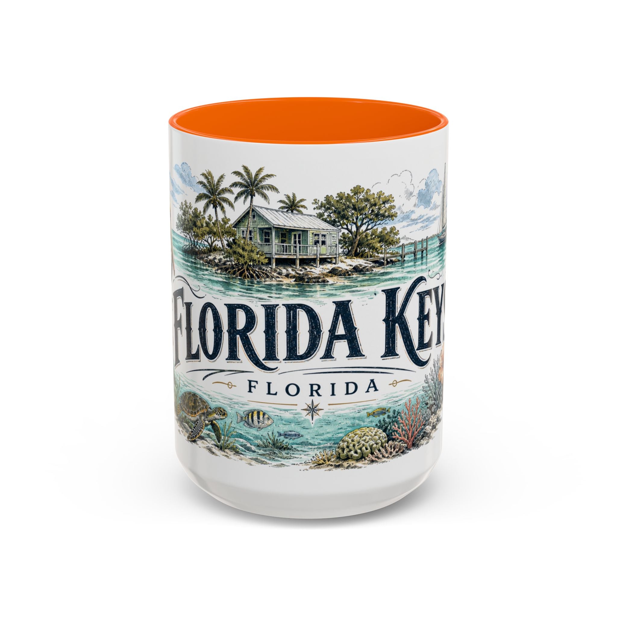 Florida Keys Mug, Florida Travel Souvenir, Bucket List Gift, Accent Ceramic Coffee Mug 11oz 15oz