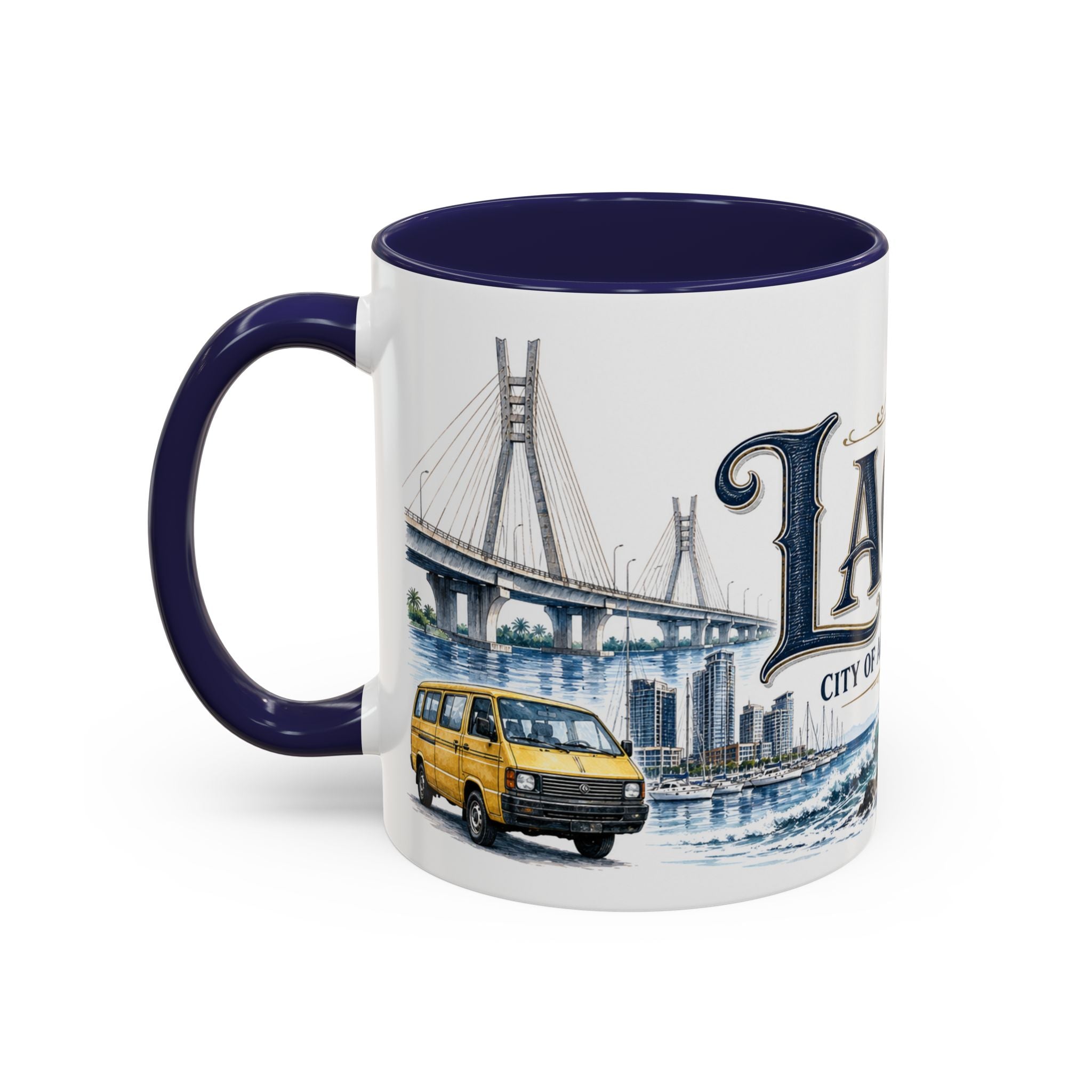 Lagos Coffee Mug | Nigeria Travel Souvenir | Vintage Illustrated City Gift | 11 oz 15 oz Accent Mug