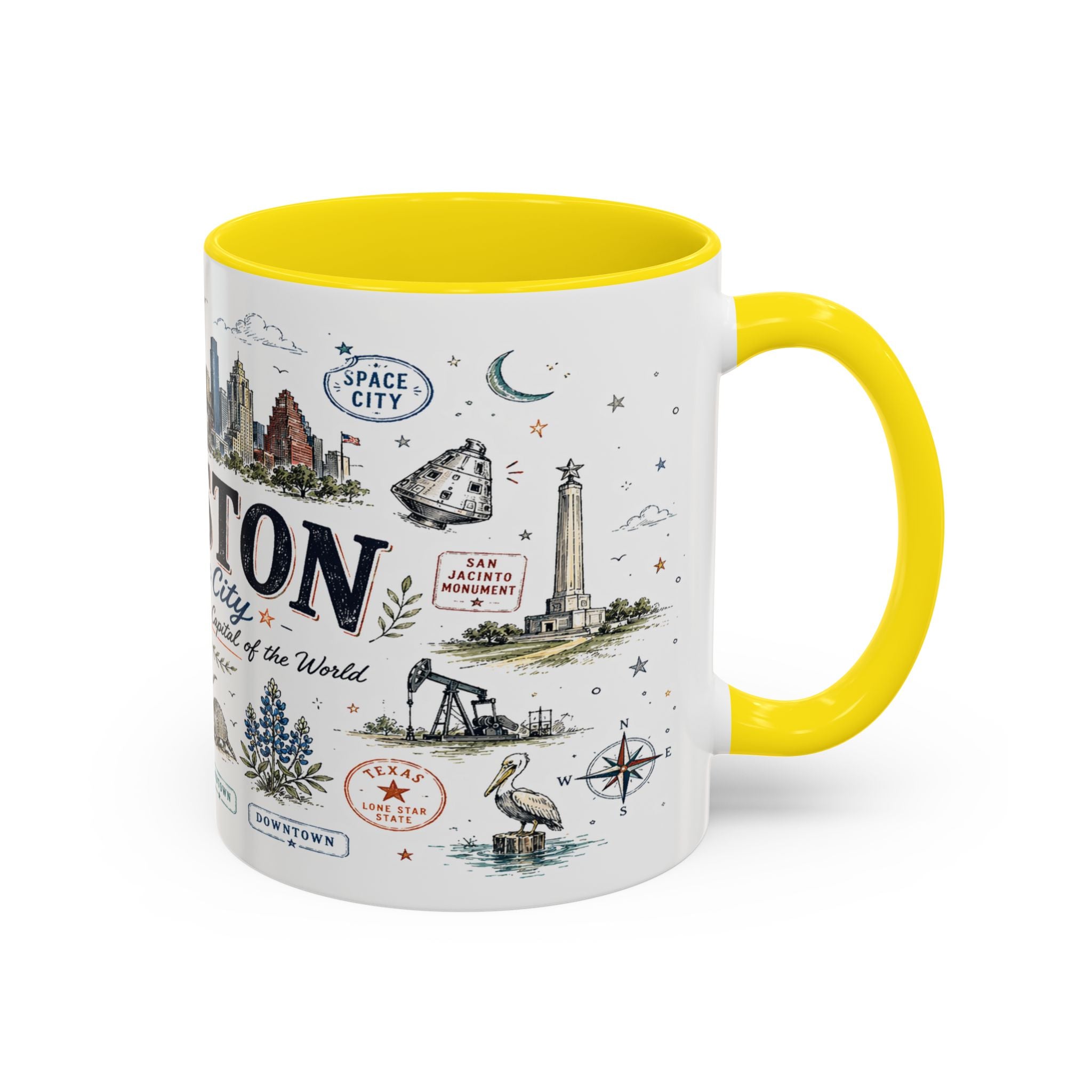 Houston Coffee Mug | Texas Souvenir City Gift | Accent Color Ceramic 11oz 15oz