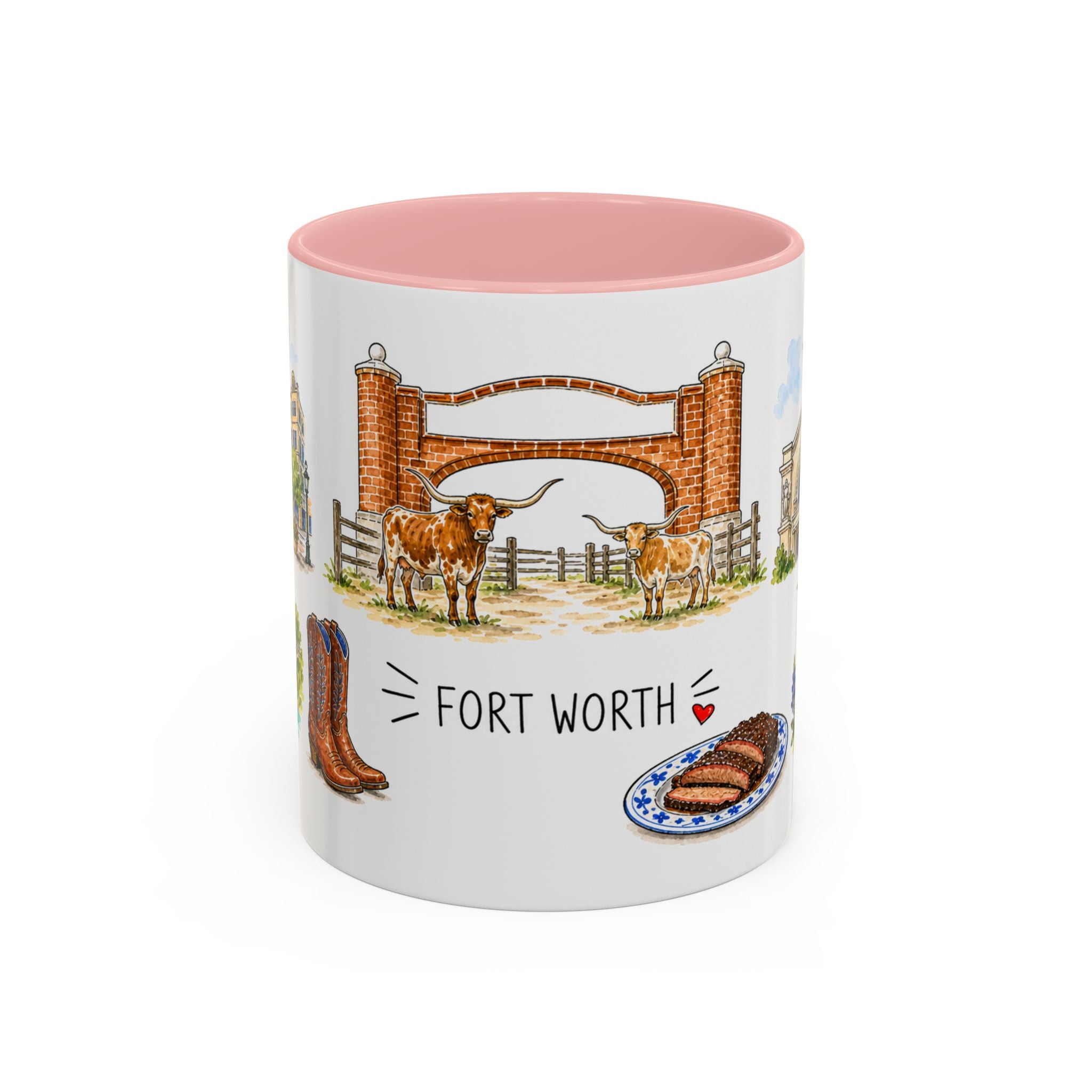 Fort Worth Illustrated Travel Mug | City Souvenir Accent Coffee Mug | 11oz 15oz Ceramic Cup