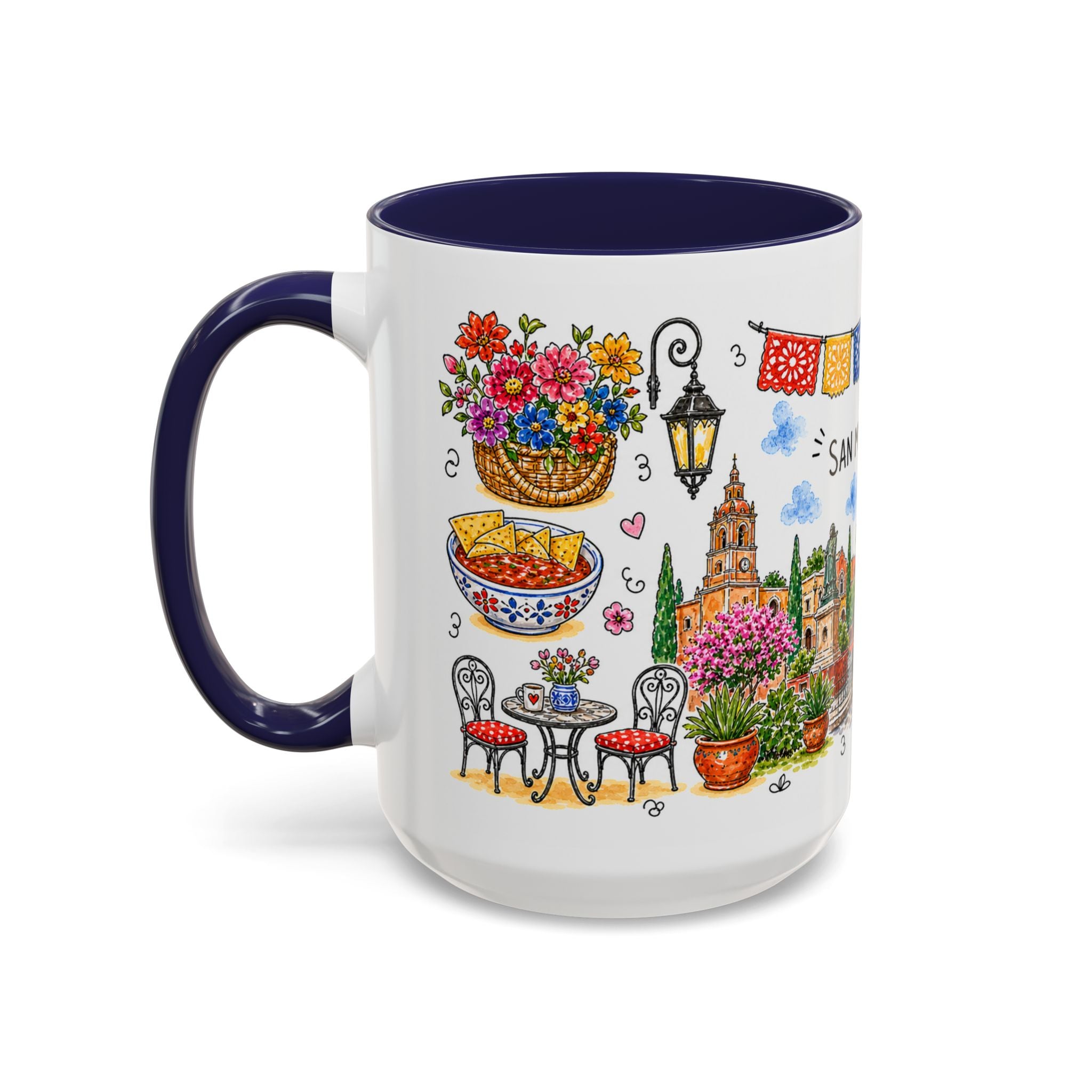 San Miguel de Allende Illustrated Travel Mug | City Souvenir Accent Coffee Mug | 11oz 15oz Ceramic Cup