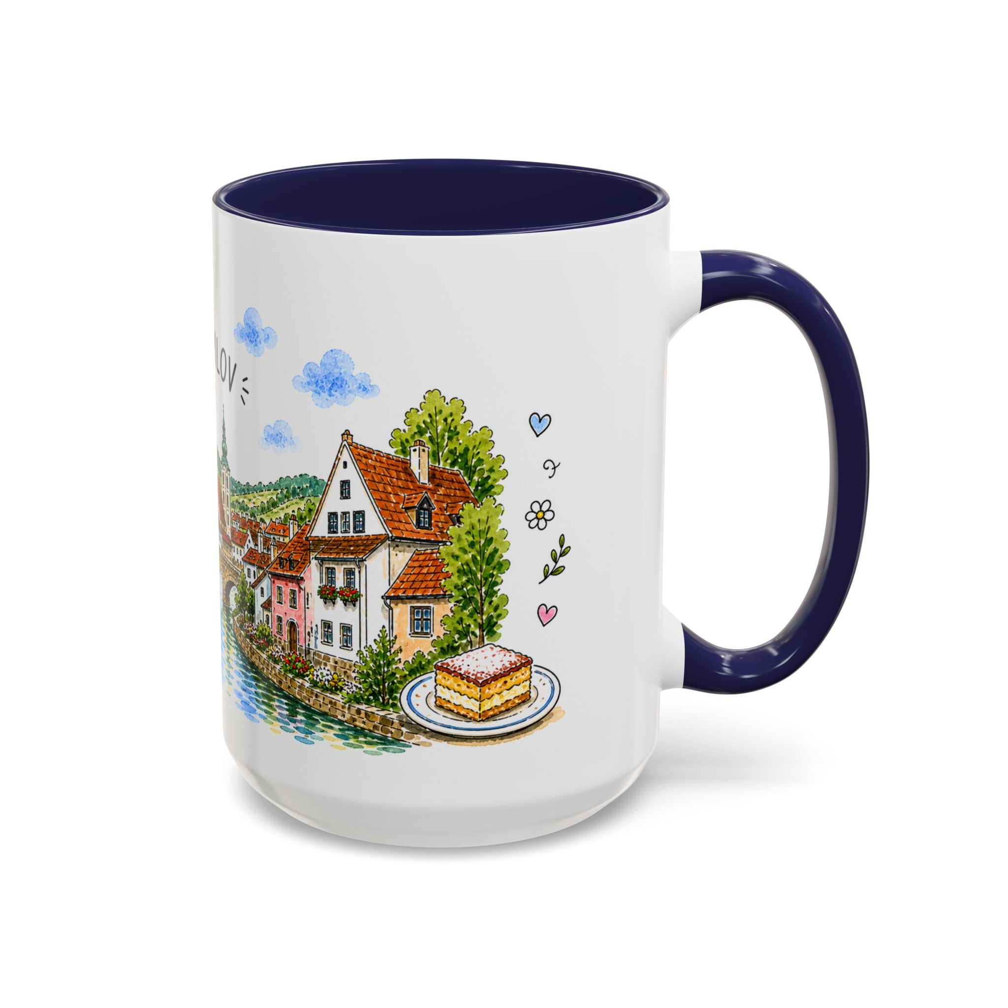 Cesky Krumlov Illustrated Travel Mug | Czechia Souvenir Accent Coffee Mug | 11oz 15oz Ceramic Cup