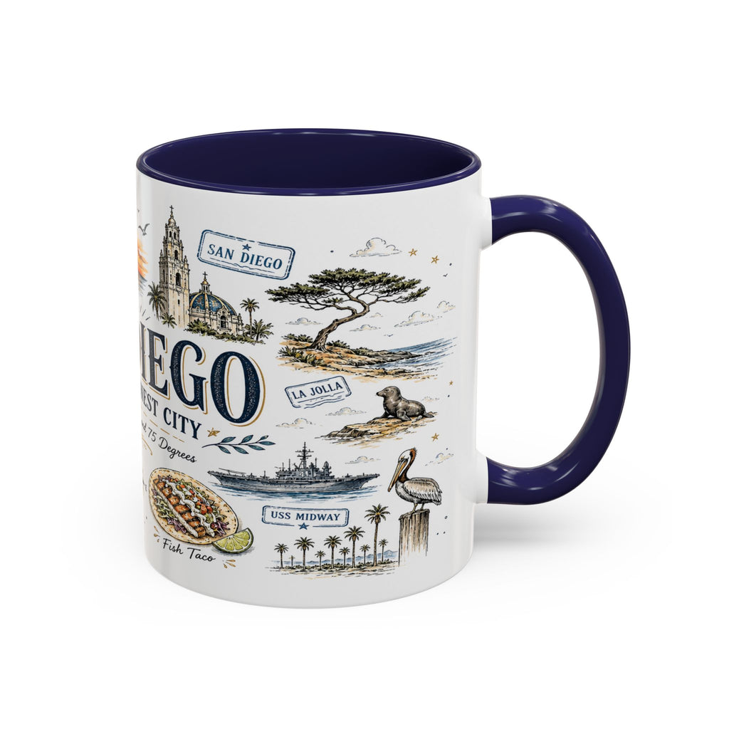 San Diego Coffee Mug | California Souvenir City Gift | Accent Color Ceramic 11oz 15oz