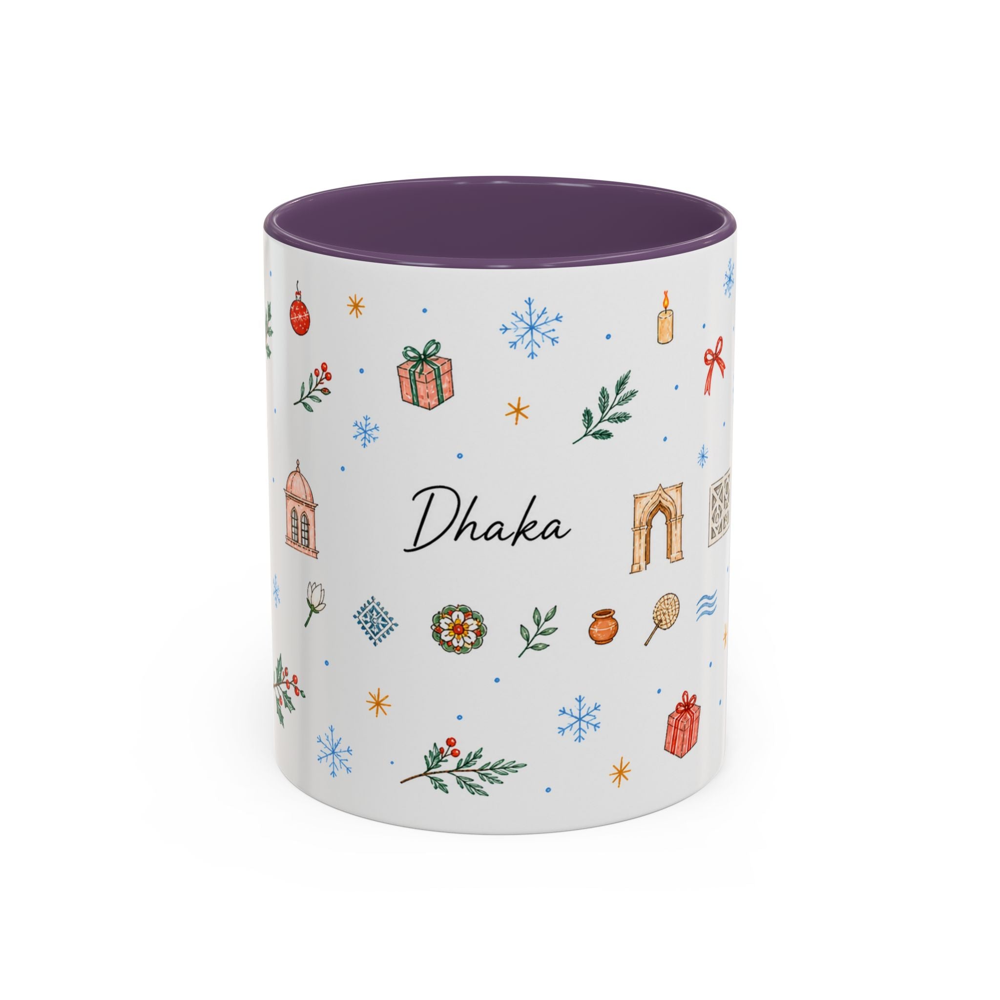 Dhaka Christmas Mug | Watercolor Travel Souvenir | Holiday Gift | Accent Ceramic Coffee Cup 11oz 15oz