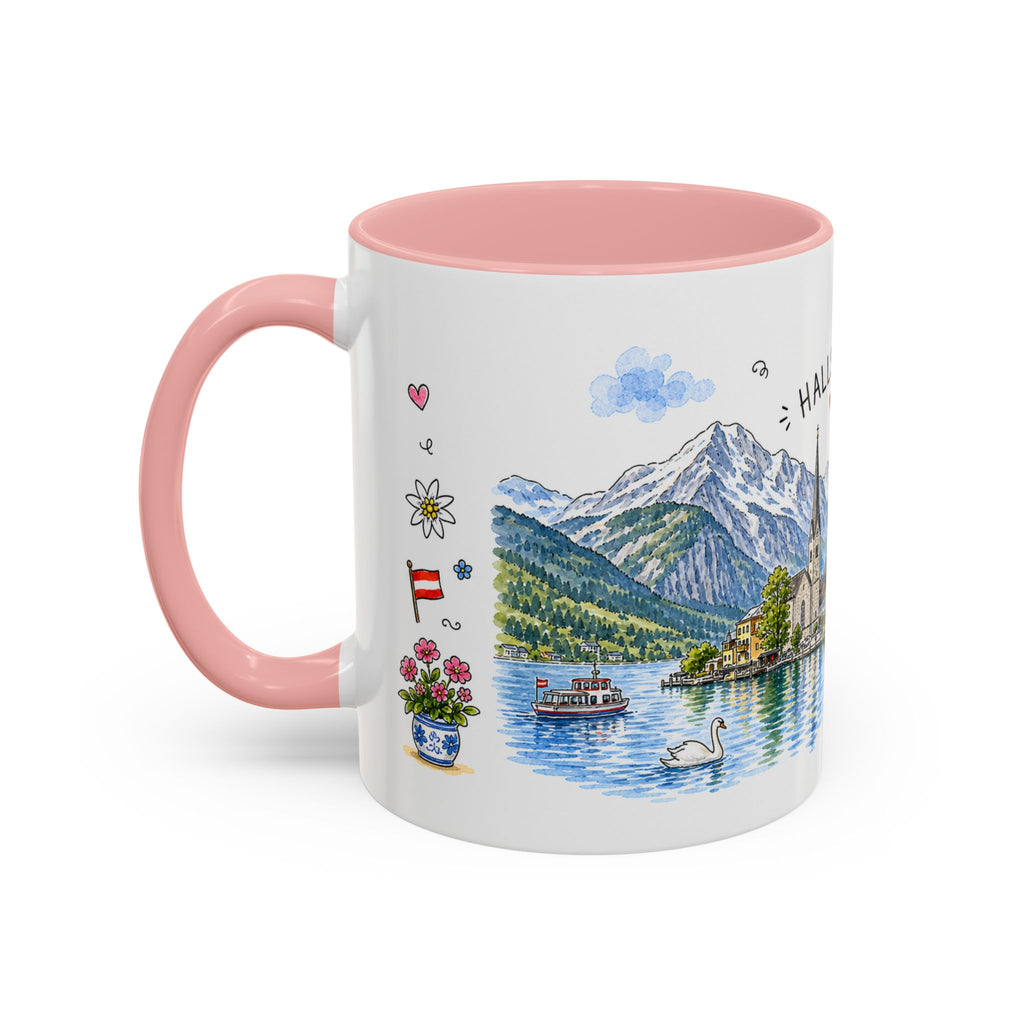 Hallstatt Illustrated Travel Mug | Austria Souvenir Accent Coffee Mug | 11oz 15oz Ceramic Cup