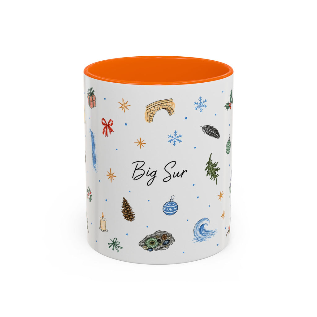 Big Sur Christmas Mug | Watercolor Travel Souvenir | Holiday Gift | Accent Ceramic Coffee Cup 11oz 15oz