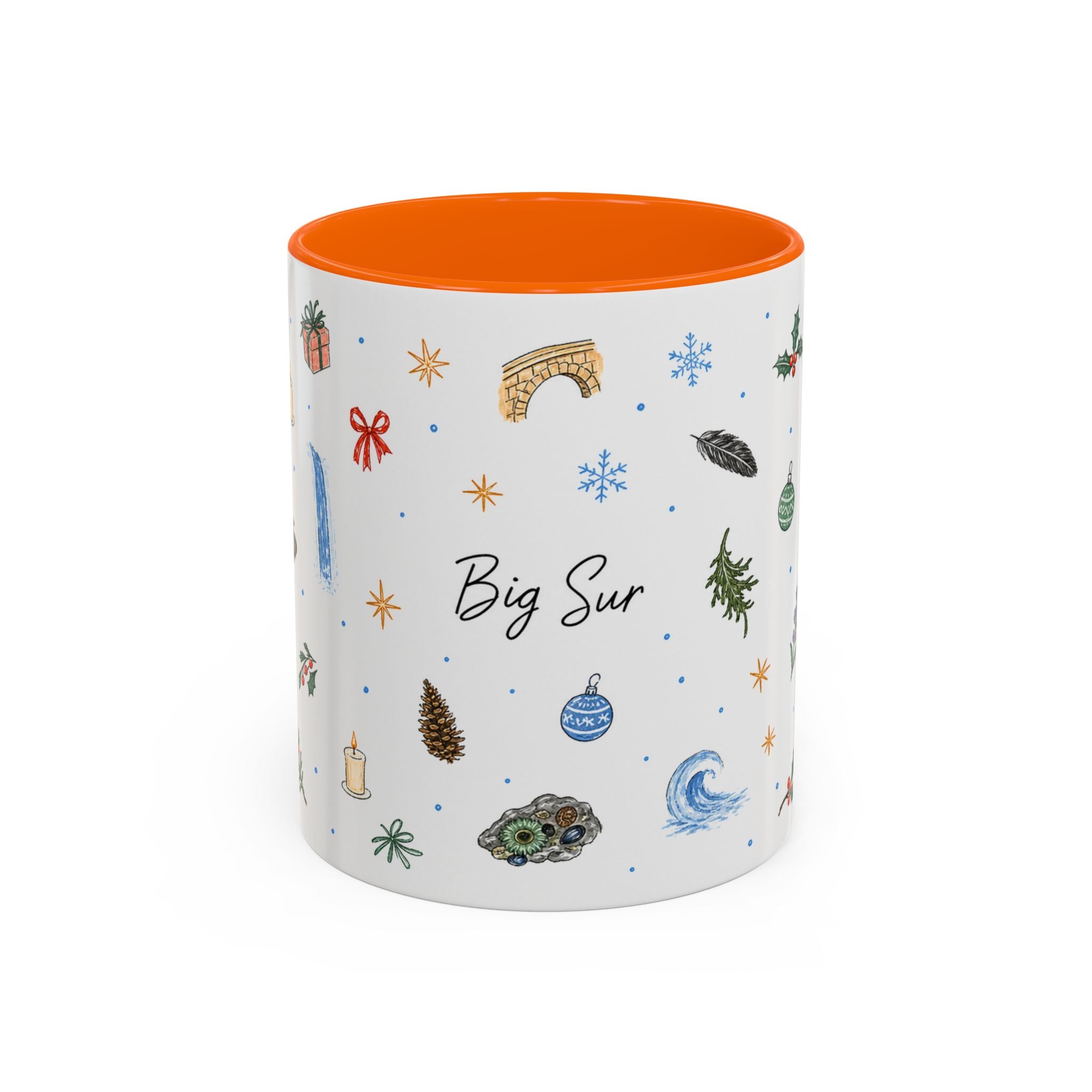 Big Sur Christmas Mug | Watercolor Travel Souvenir | Holiday Gift | Accent Ceramic Coffee Cup 11oz 15oz