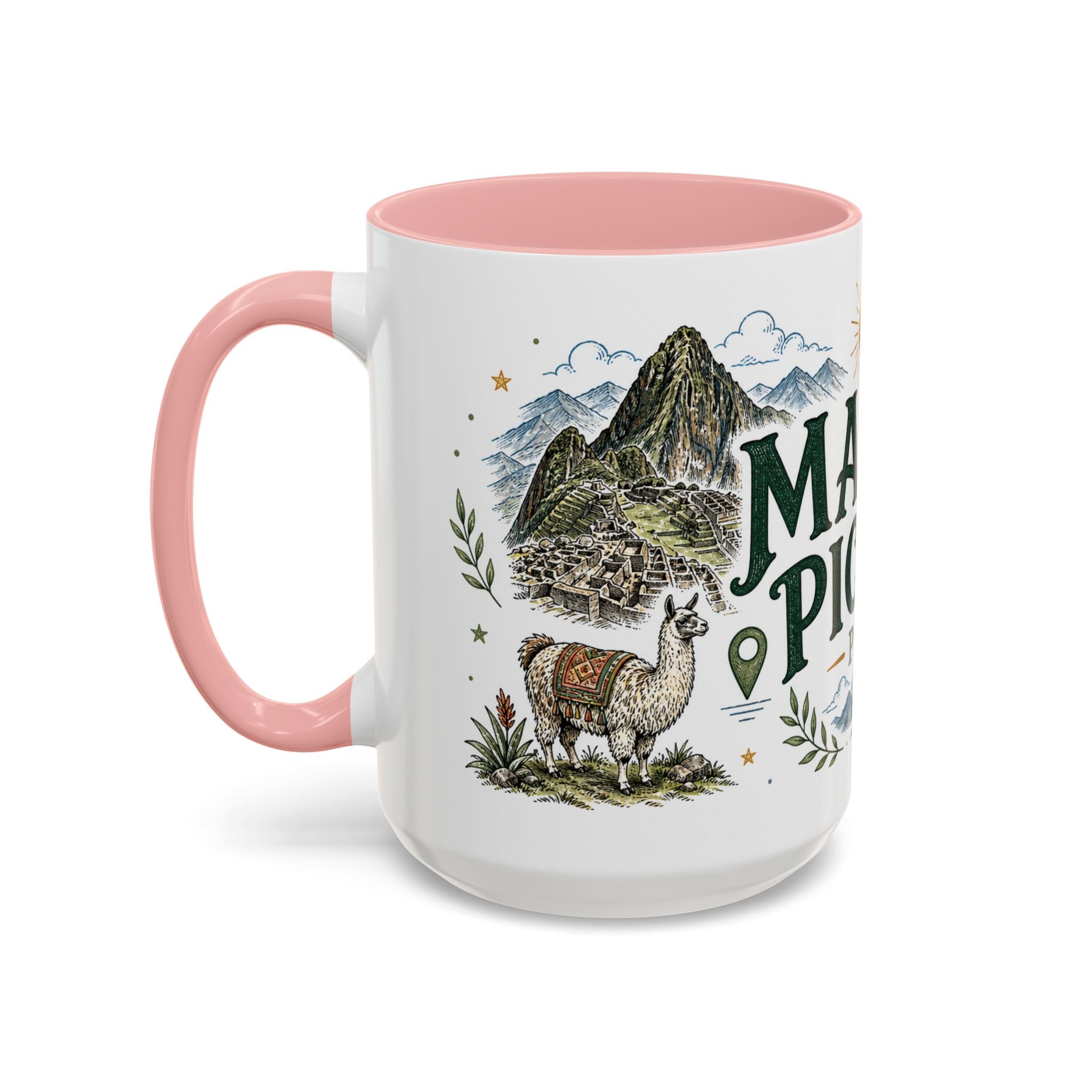 Machu Picchu Coffee Mug | Travel Destination Souvenir Gift | Accent Color Ceramic 11oz 15oz