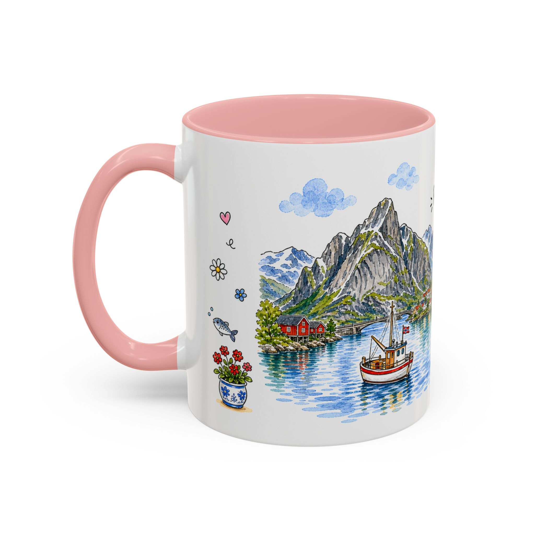 Reine Illustrated Travel Mug | Norway Souvenir Accent Coffee Mug | 11oz 15oz Ceramic Cup