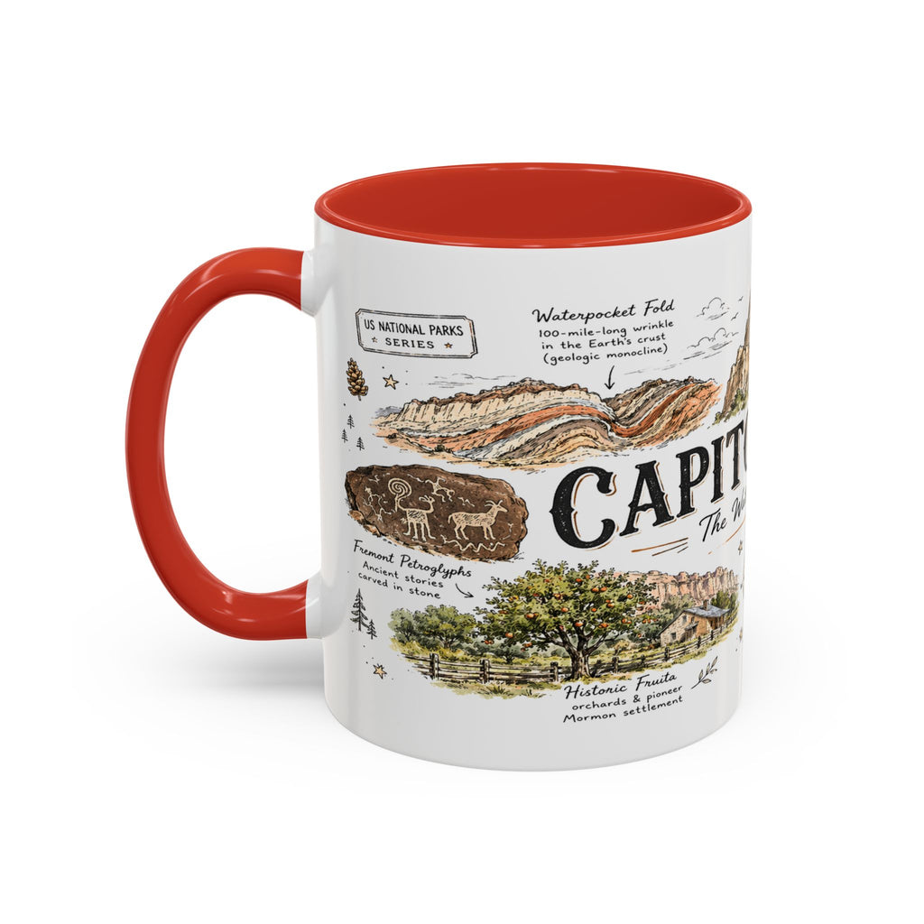 Capitol Reef National Park Coffee Mug | Utah Sandstone Canyon Hiking Gift | Accent Color Ceramic 11oz 15oz