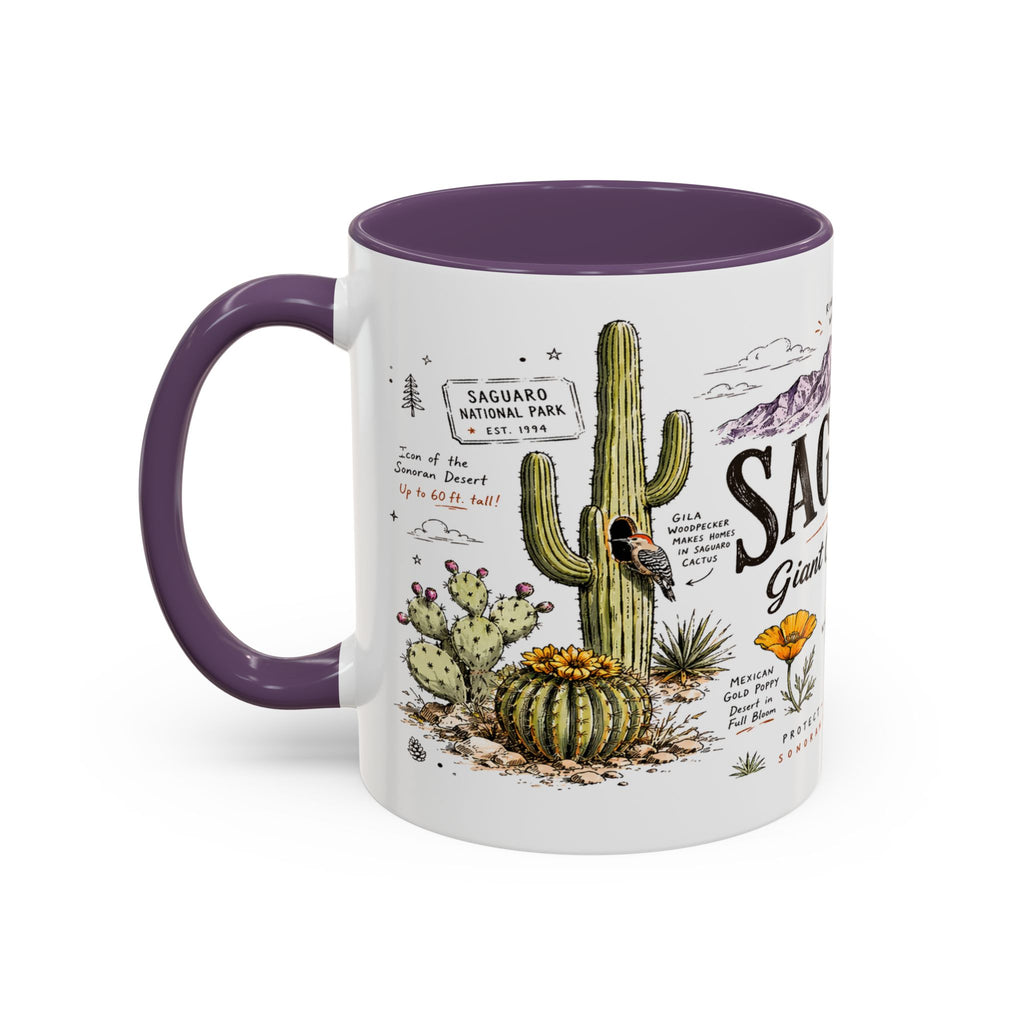 Saguaro National Park Coffee Mug | Arizona Desert Cactus Sunset Gift | Accent Color Ceramic 11oz 15oz