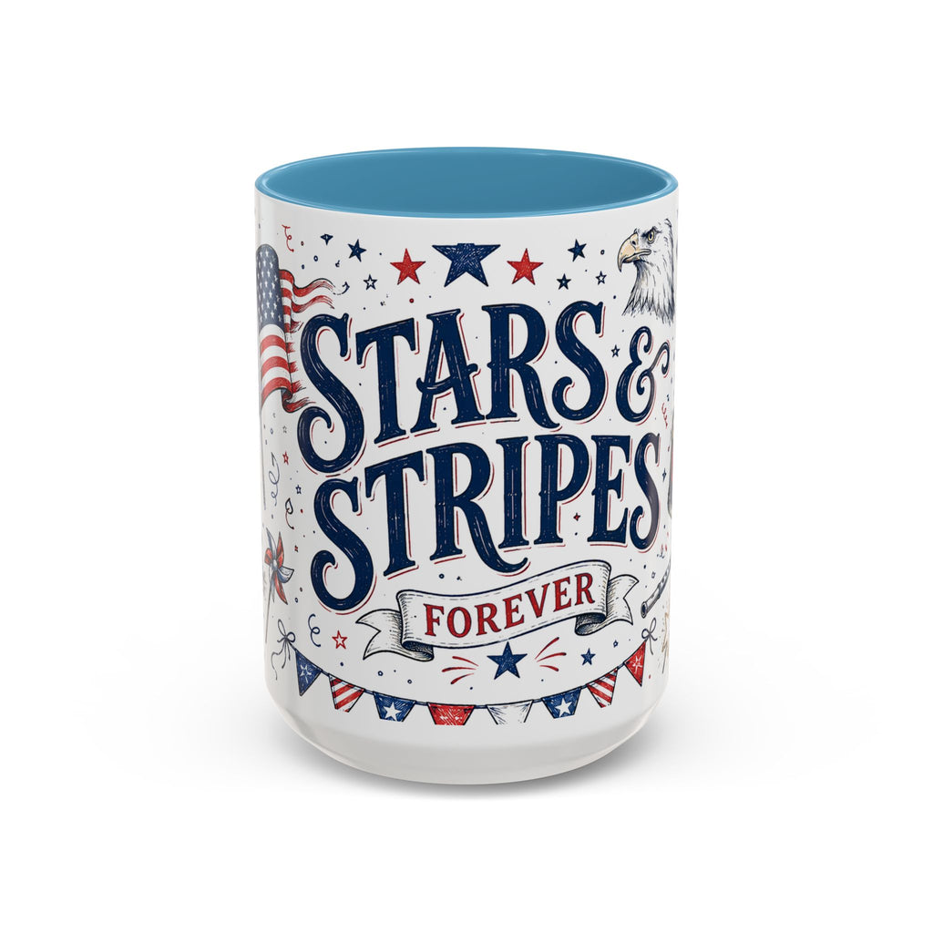 Stars and Stripes Forever Coffee Mug | Patriotic 4th of July Gift | Accent Color Ceramic 11oz 15oz