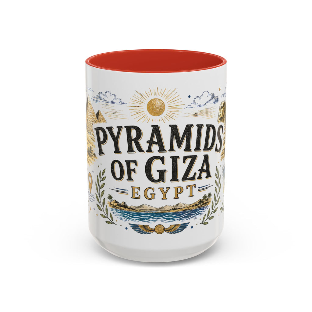 Pyramids of Giza Coffee Mug | Travel Destination Souvenir Gift | Accent Color Ceramic 11oz 15oz