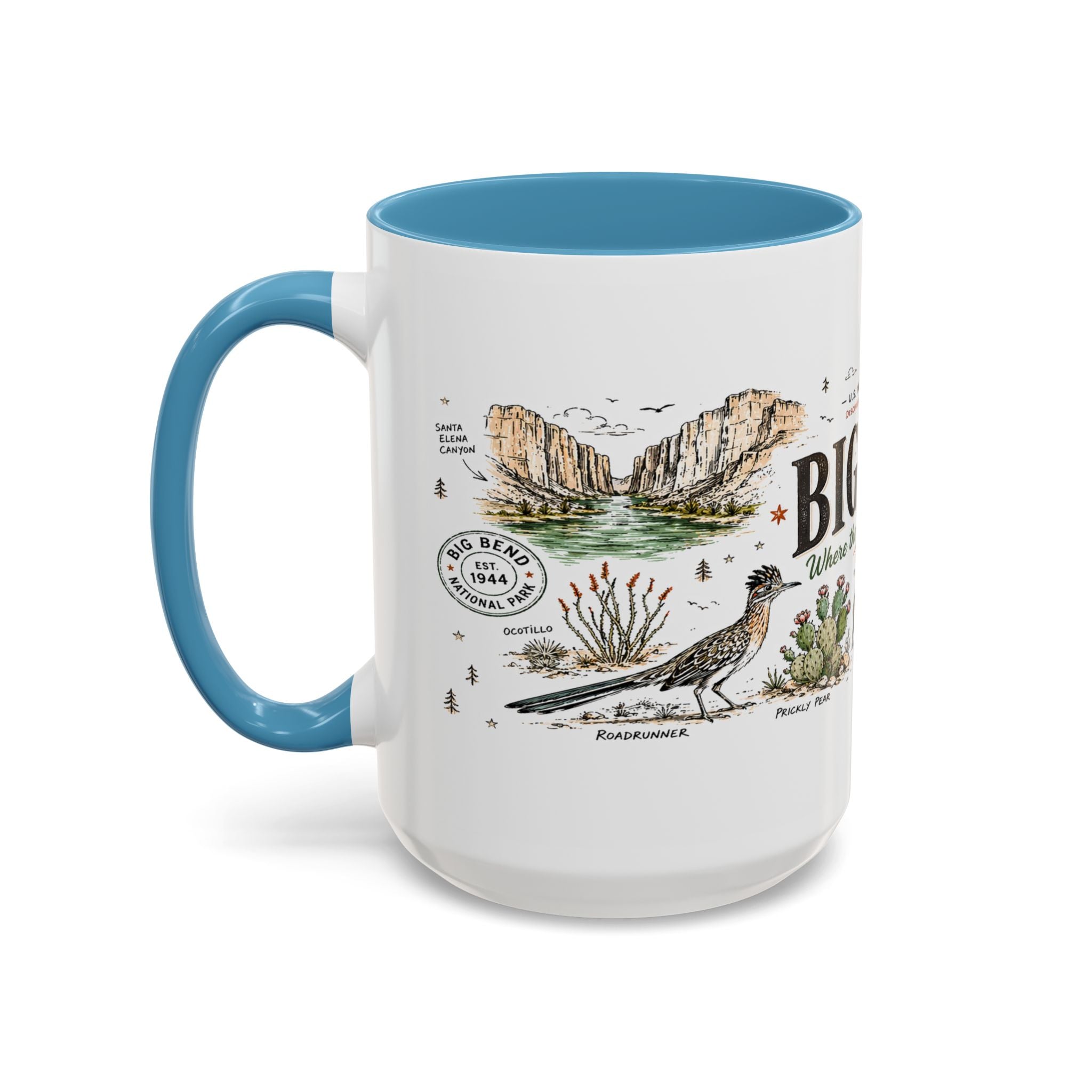 Big Bend National Park Coffee Mug | Texas Desert River Canyon Hiking Gift | Accent Color Ceramic 11oz 15oz