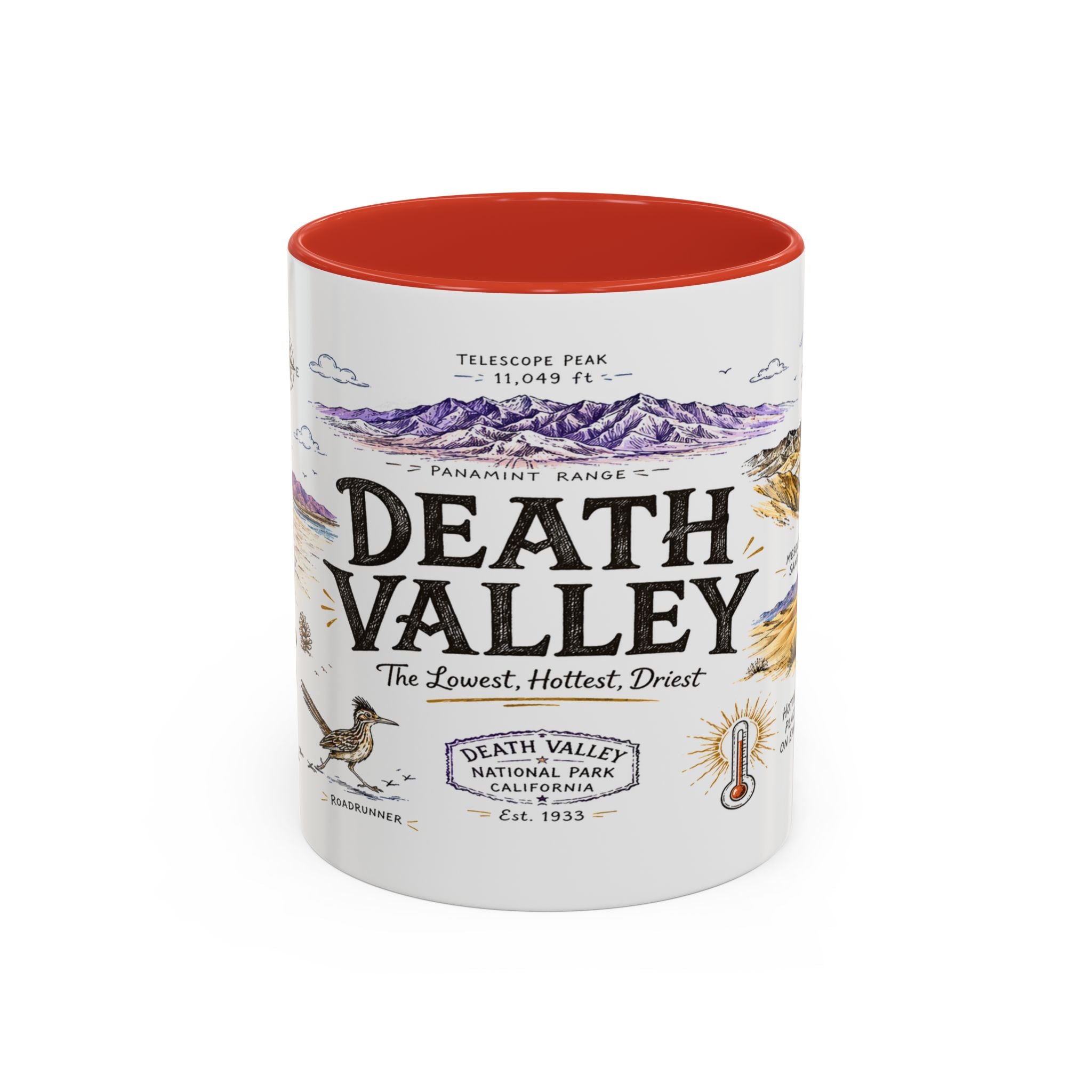 Death Valley National Park Coffee Mug | California Desert Hiking Camping Gift | Accent Color Ceramic 11oz 15oz