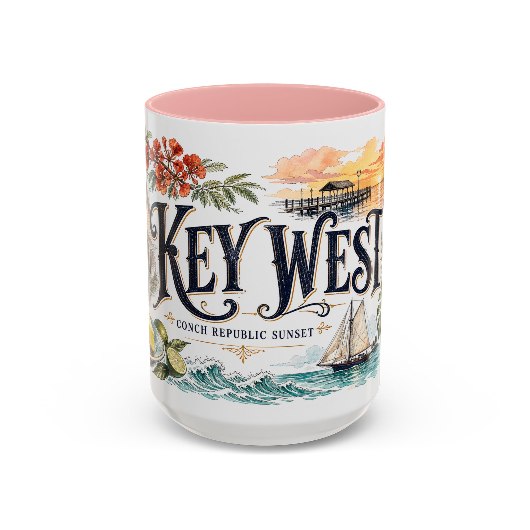 Key West Coffee Mug | United States Travel Souvenir | Vintage Illustrated City Gift | 11 oz 15 oz Accent Mug