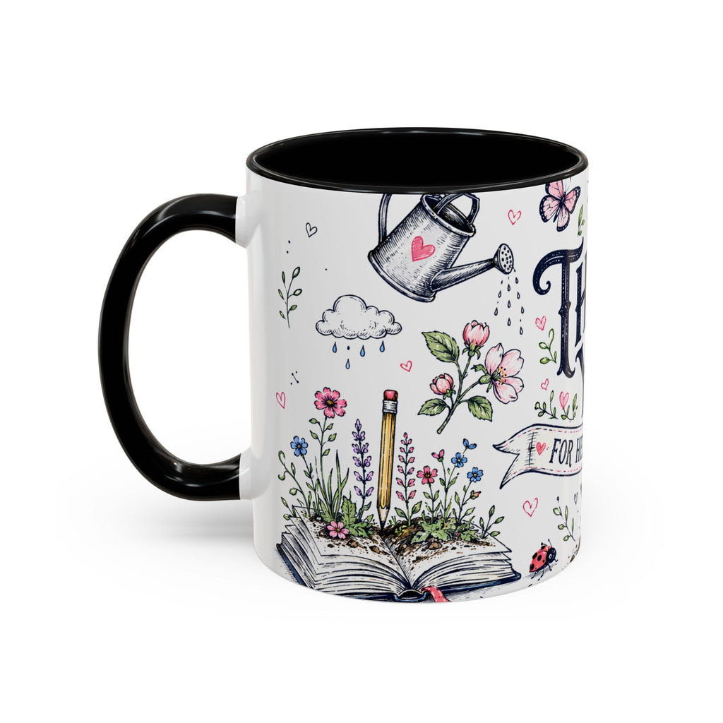 Thank You Teacher Coffee Mug | For Helping Me Grow Appreciation Gift | Accent Color Ceramic 11oz 15oz