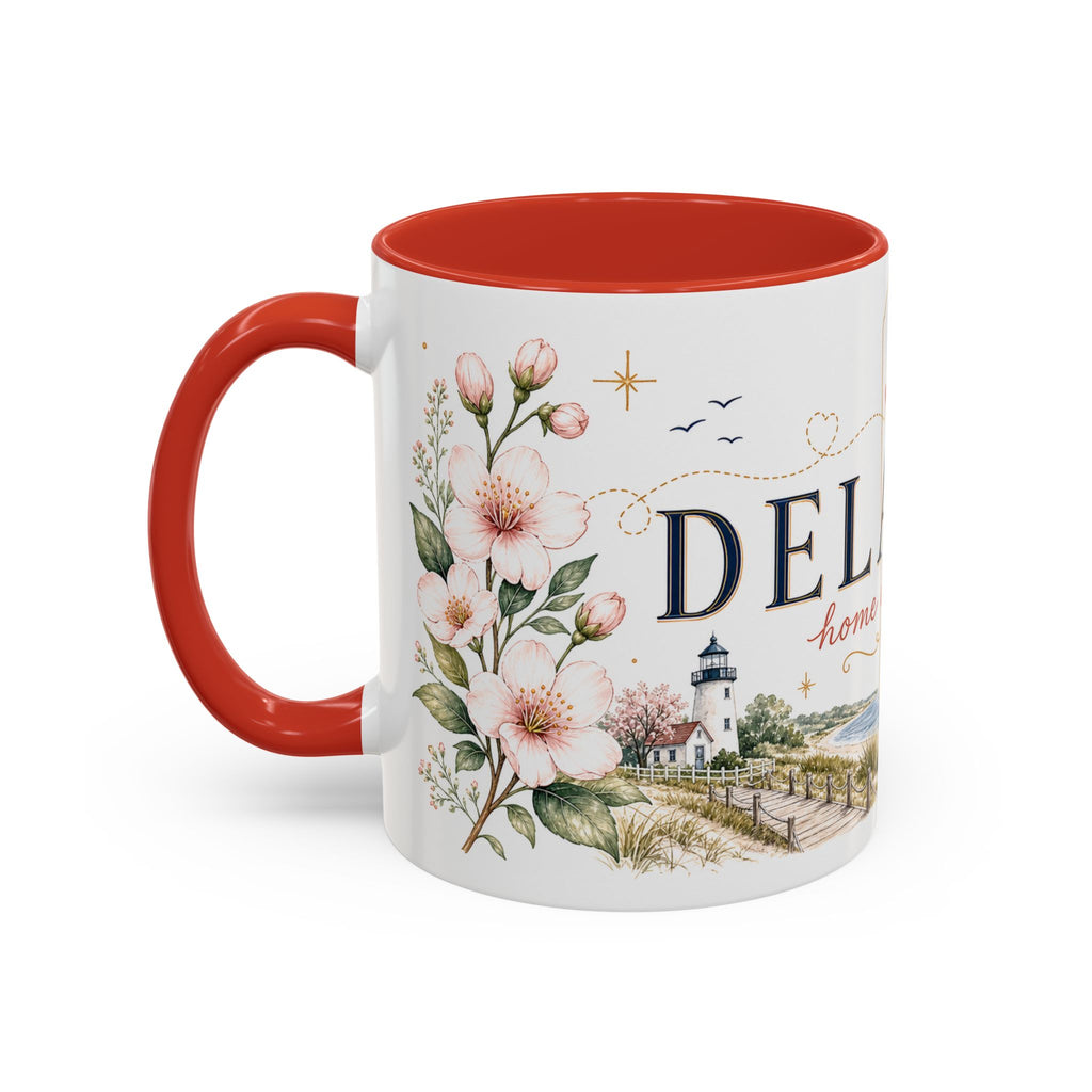 Delaware State Map Mug | Botanical Beach Accent Coffee Cup (11oz/15oz)