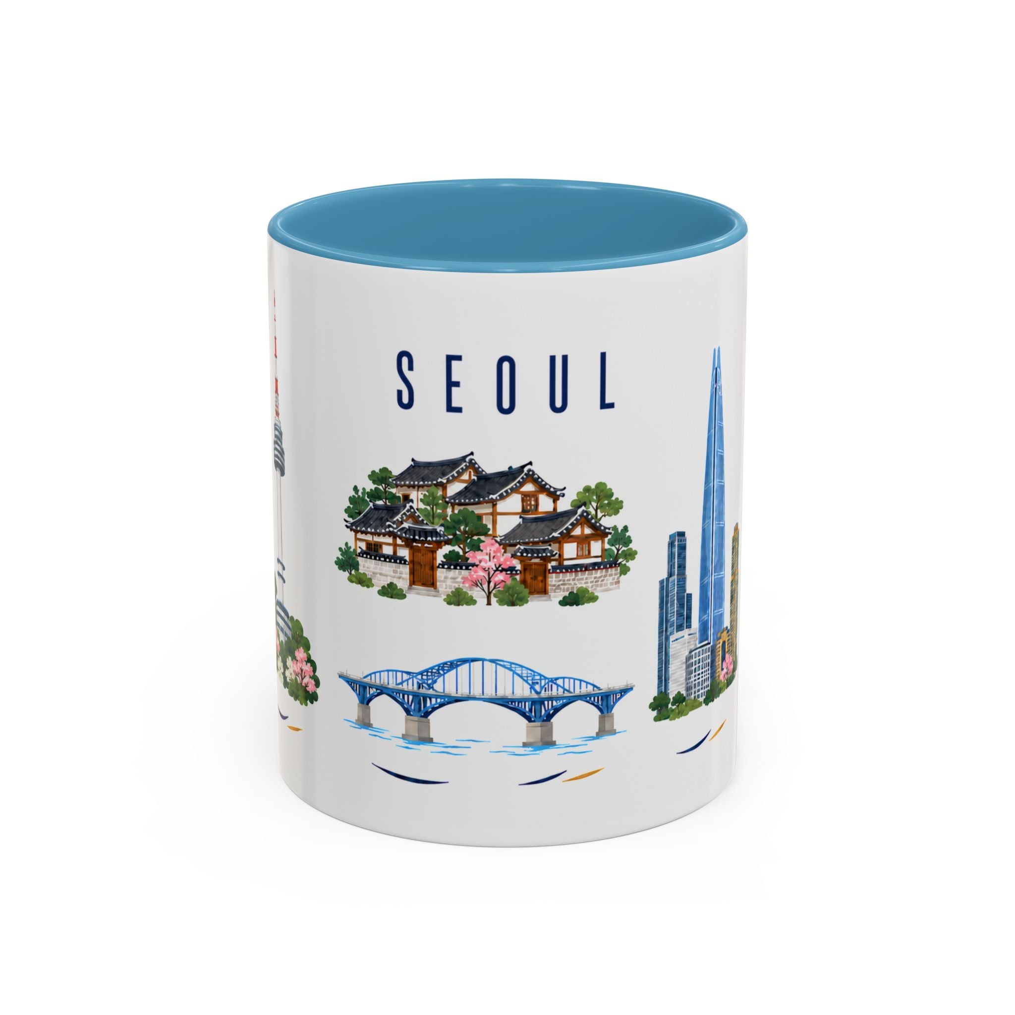 Seoul Coffee Mug | South Korea Travel Souvenir | Porcelain Decal City Gift | 11oz 15oz Accent Mug