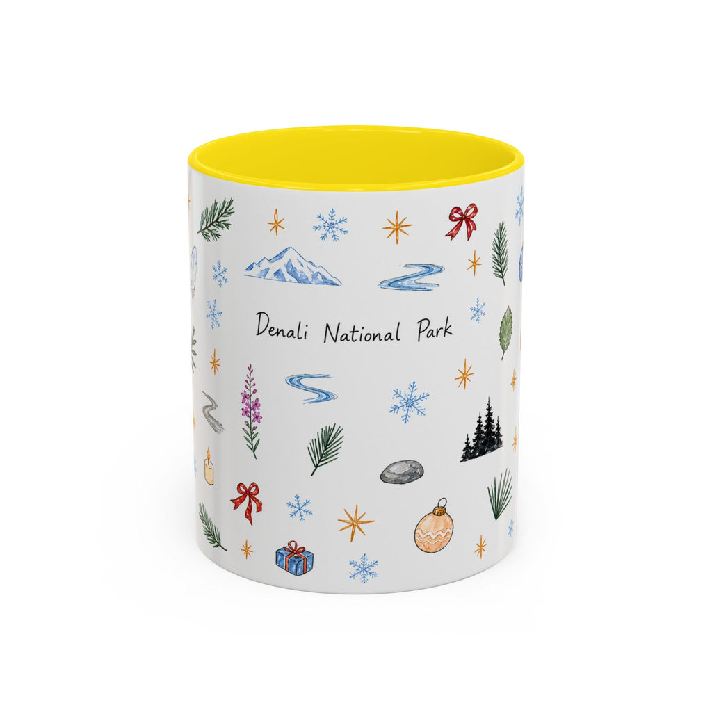 Denali National Park Christmas Mug | Watercolor Travel Souvenir | Holiday Gift | Accent Ceramic Coffee Cup 11oz 15oz