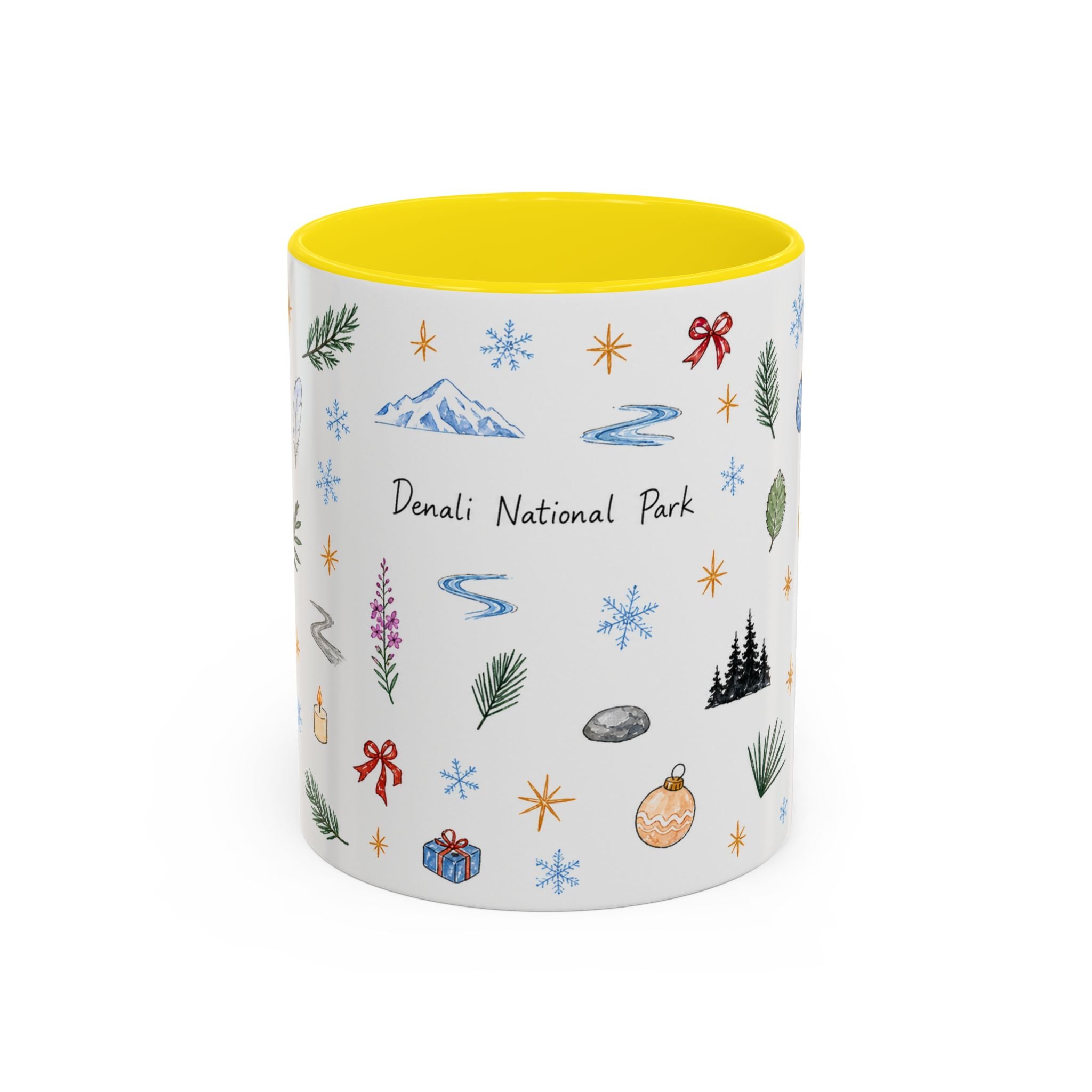 Denali National Park Christmas Mug | Watercolor Travel Souvenir | Holiday Gift | Accent Ceramic Coffee Cup 11oz 15oz