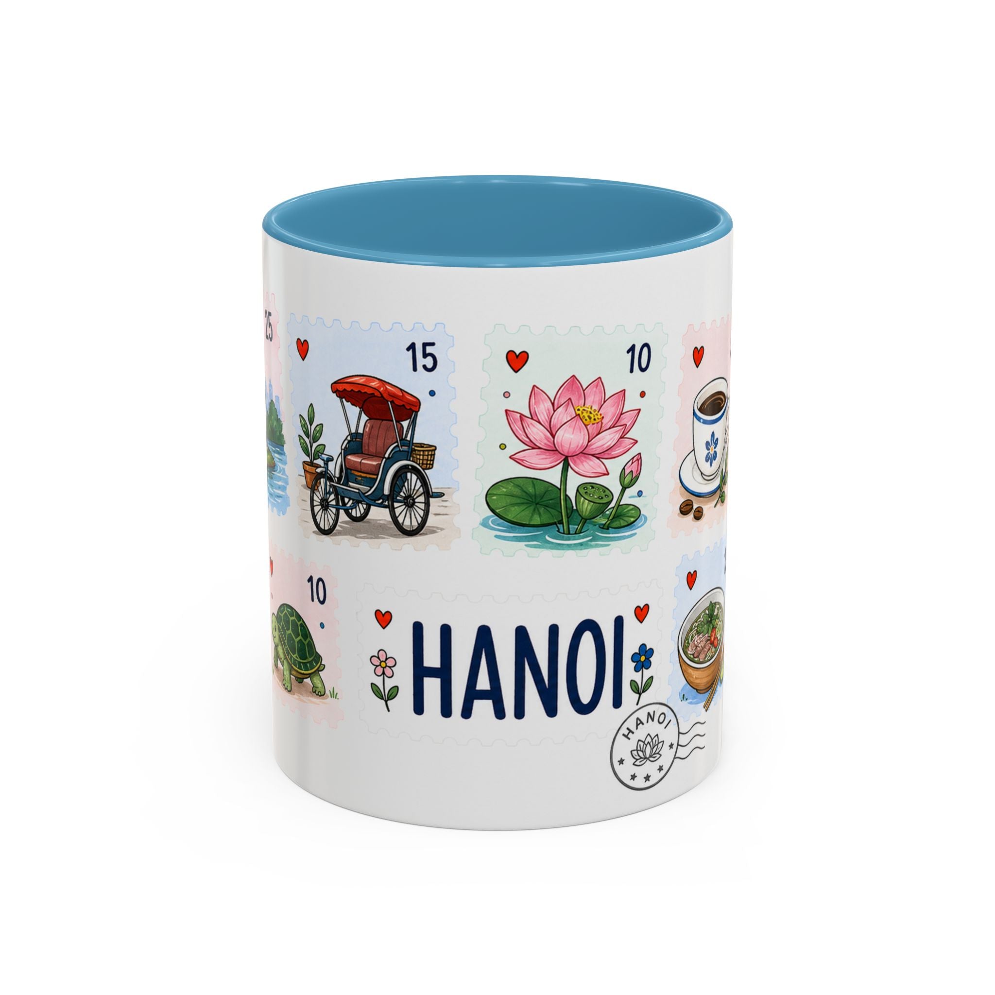 Hanoi Coffee Mug | Postage Stamp Collage Mug | Travel Souvenir Accent Cup 11oz 15oz