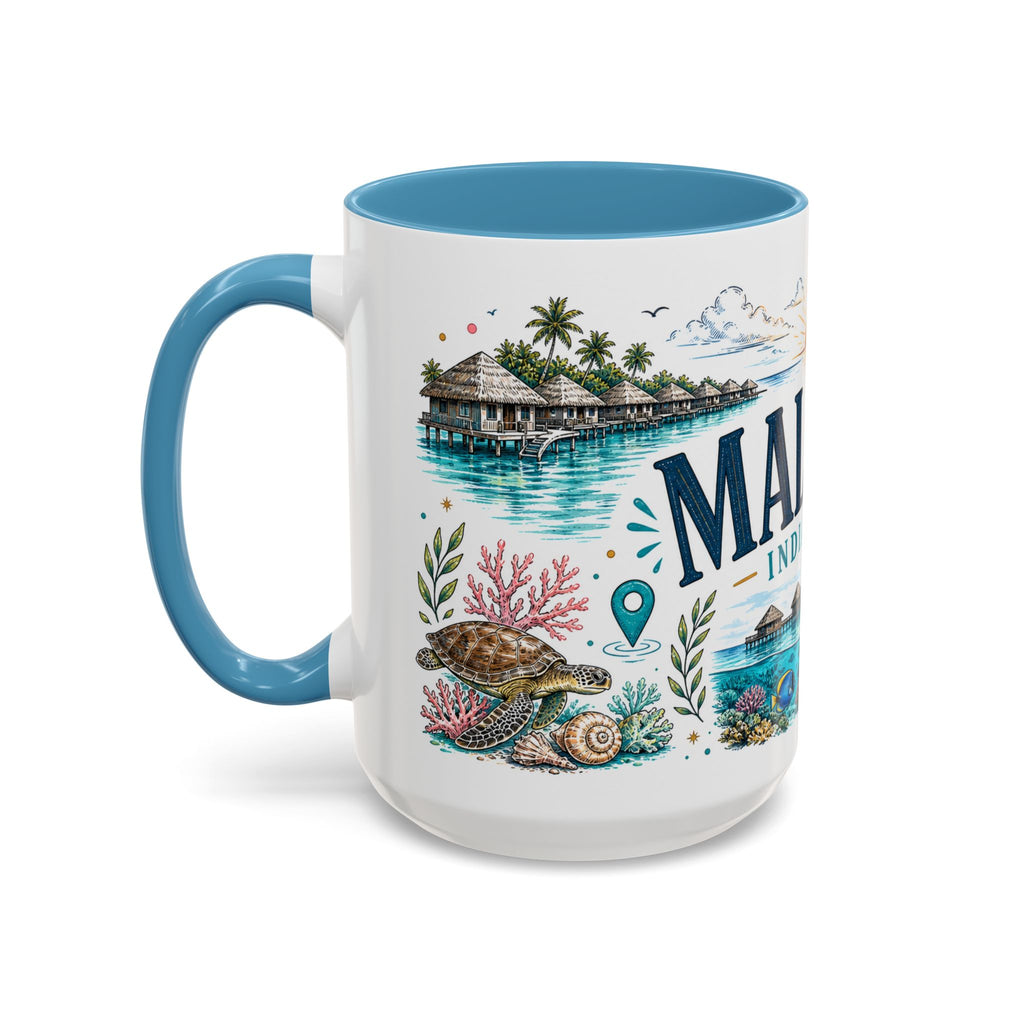 Maldives Coffee Mug | Travel Destination Souvenir Gift | Accent Color Ceramic 11oz 15oz