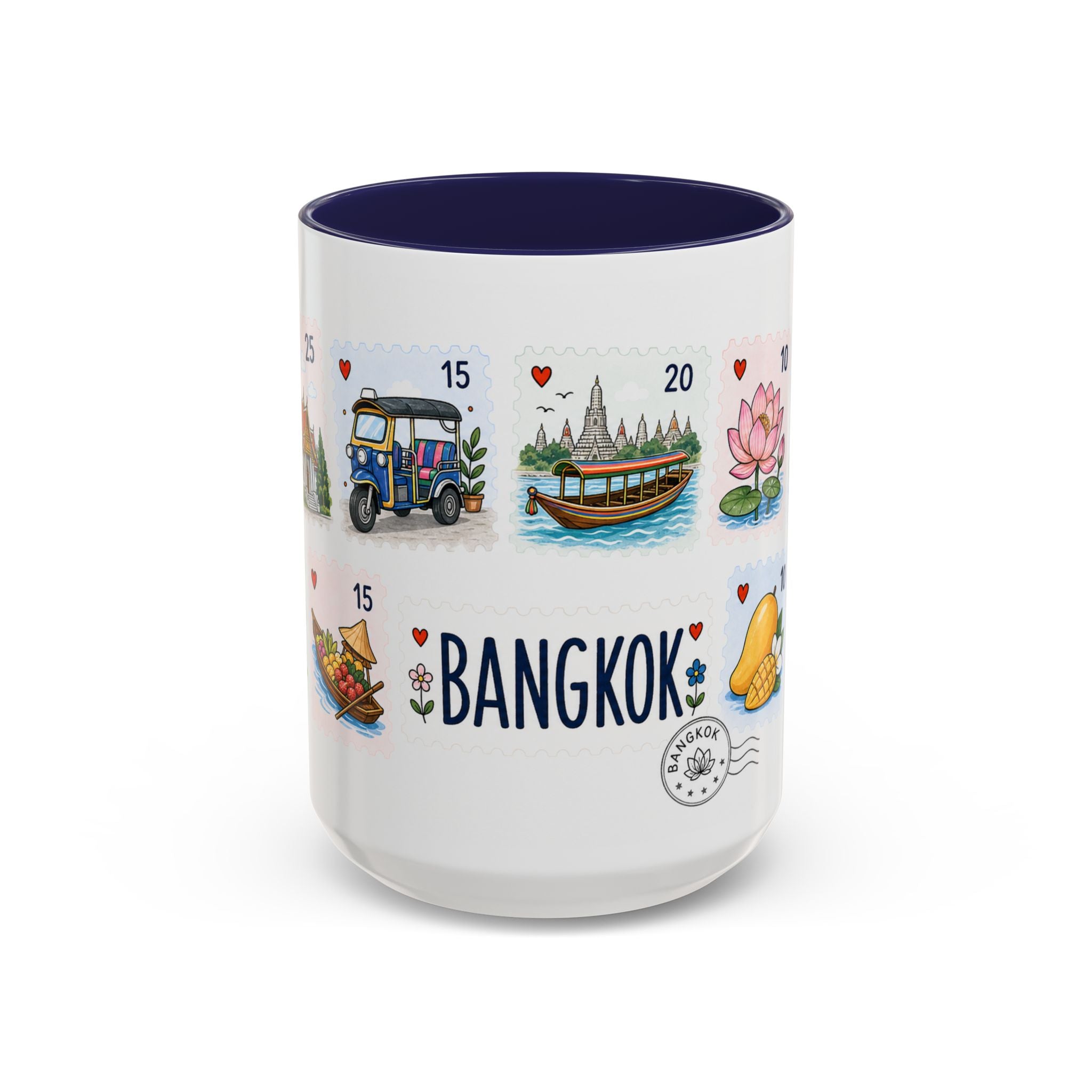 Bangkok Coffee Mug | Postage Stamp Collage Mug | Travel Souvenir Accent Cup 11oz 15oz