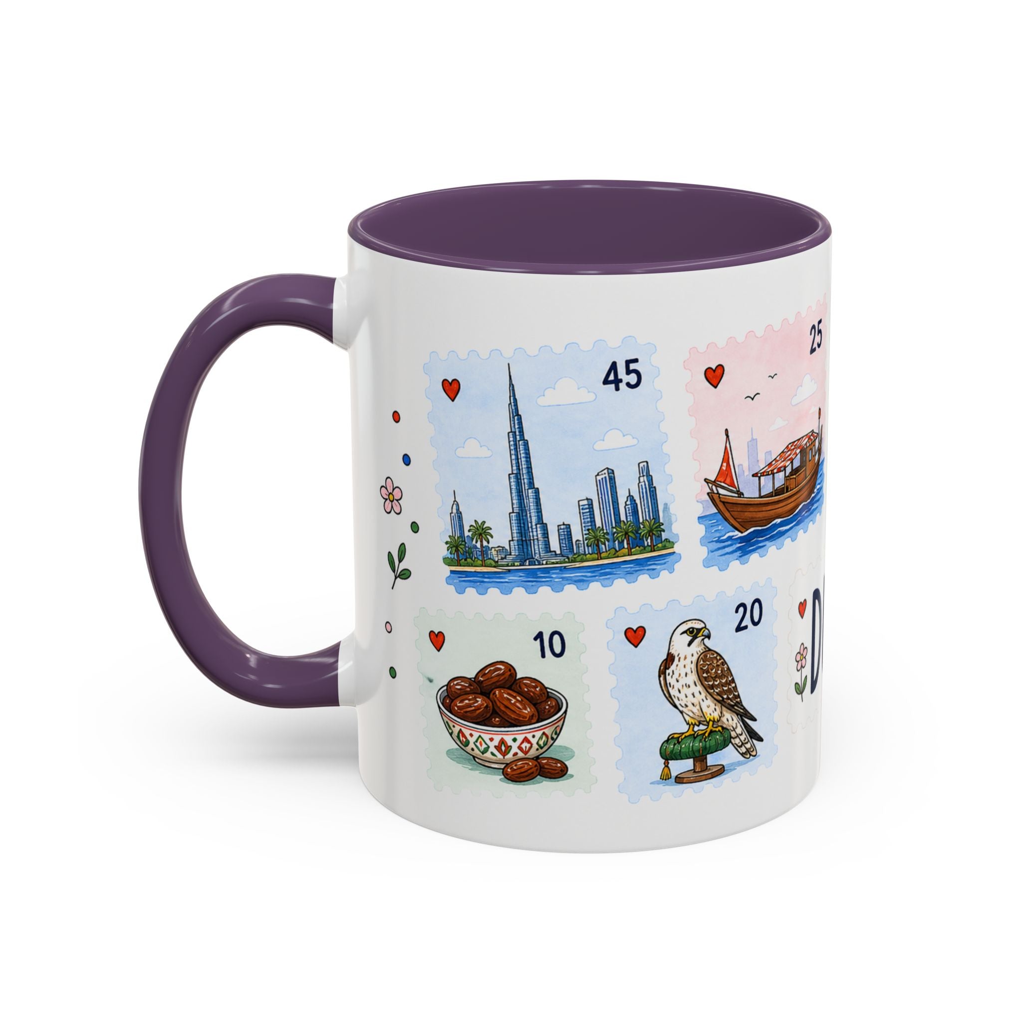 Dubai Coffee Mug | Postage Stamp Collage Mug | Travel Souvenir Accent Cup 11oz 15oz