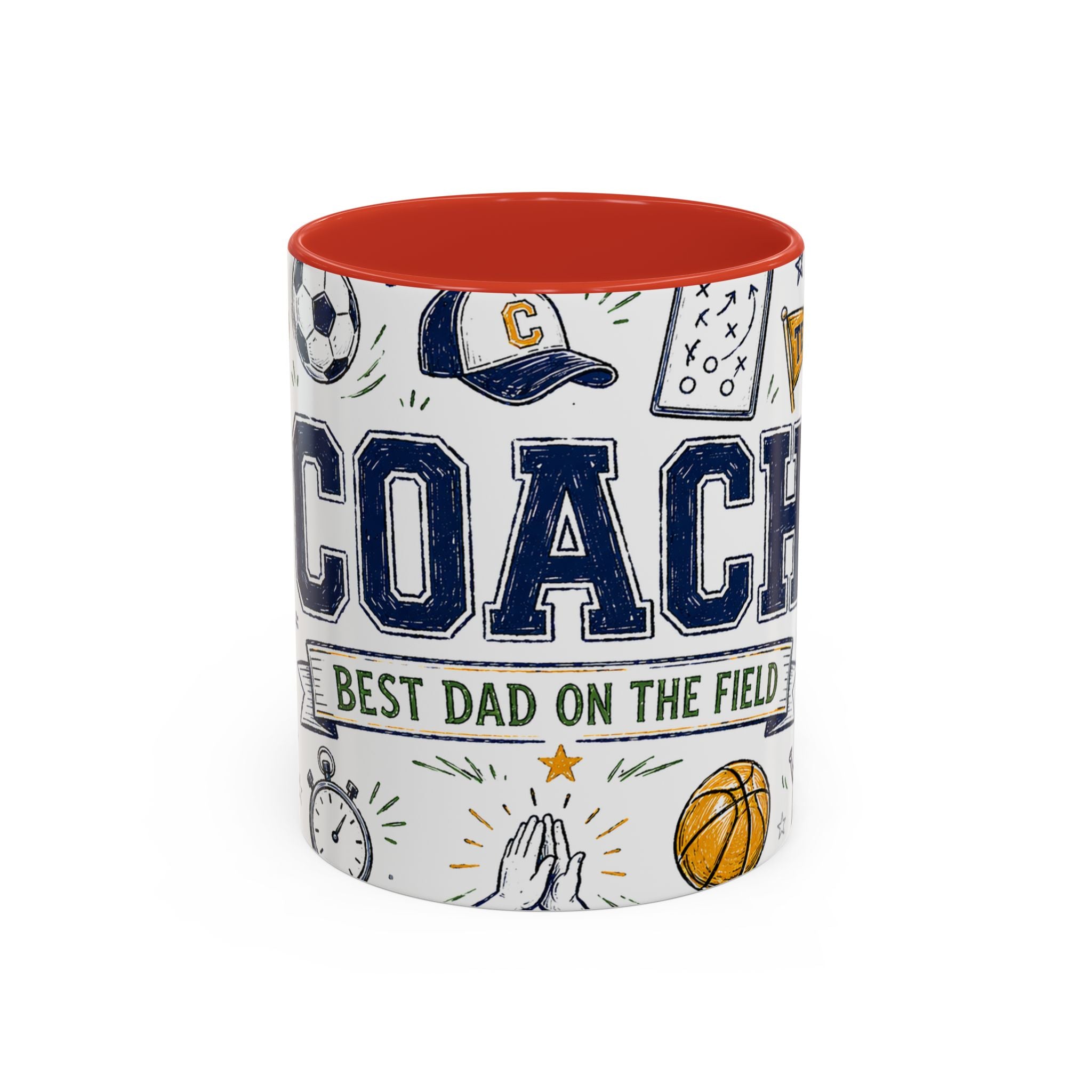 Coach Best Dad On The Field Coffee Mug | Father's Day Gift for Dad | Accent Color Ceramic 11oz 15oz