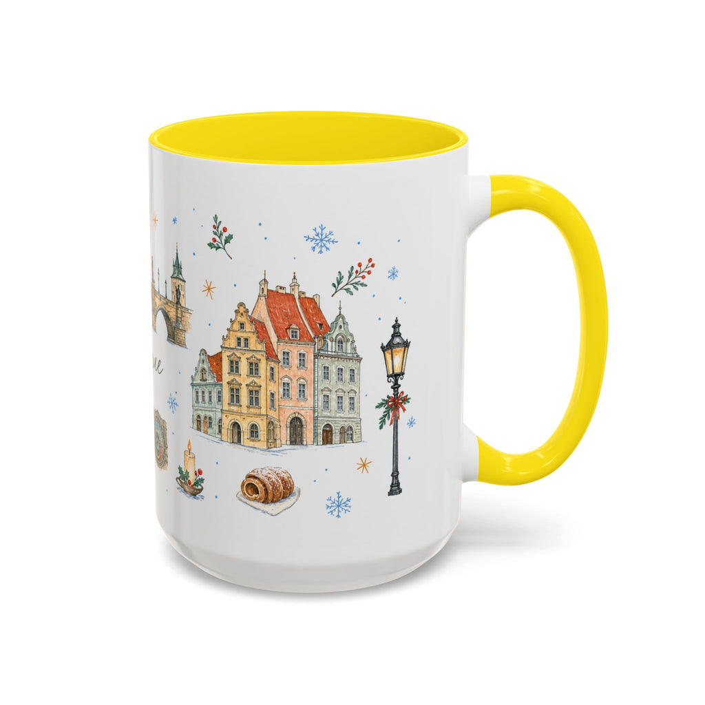 Prague Christmas Mug | Watercolor Travel Souvenir | Holiday Gift | Accent Ceramic Coffee Cup 11oz 15oz
