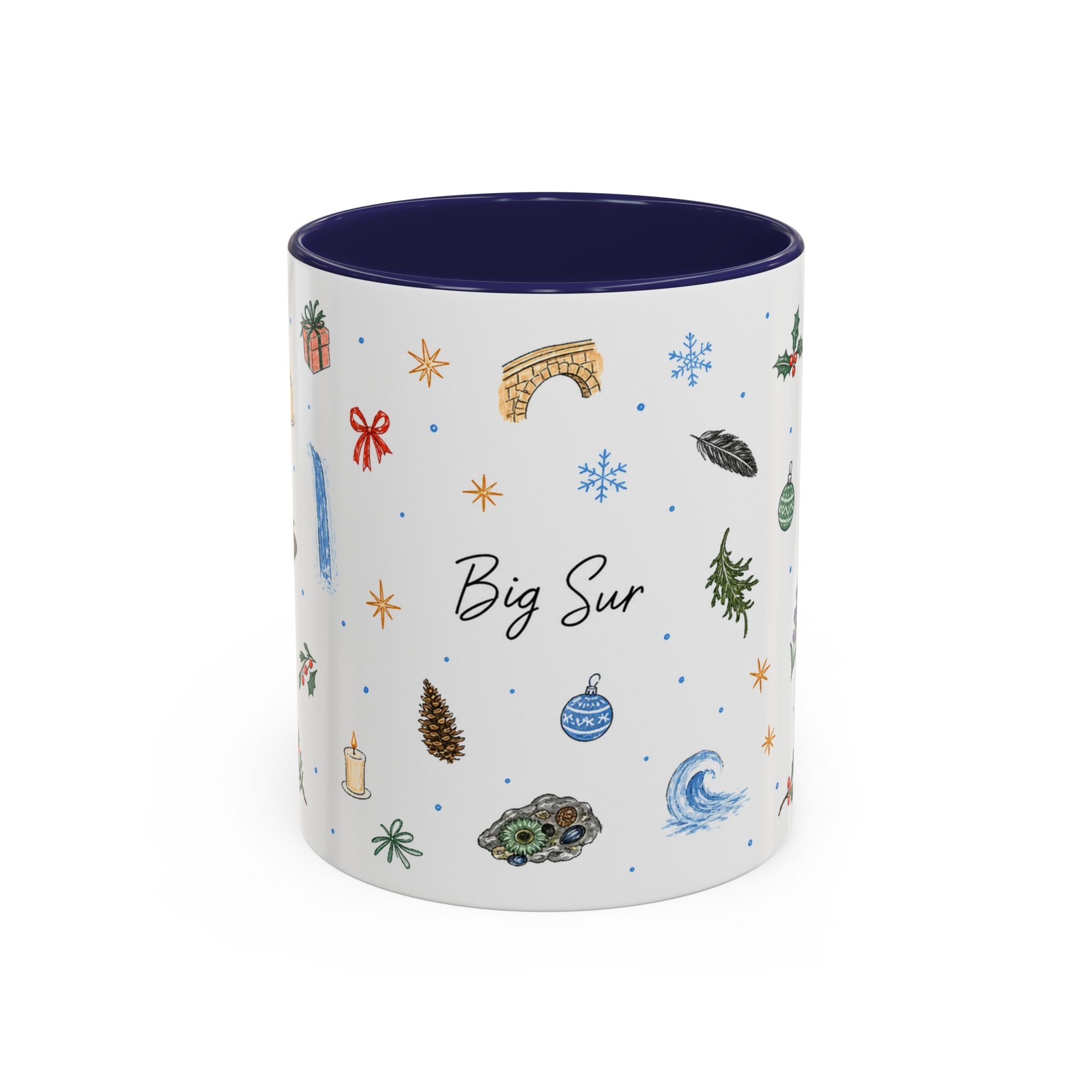 Big Sur Christmas Mug | Watercolor Travel Souvenir | Holiday Gift | Accent Ceramic Coffee Cup 11oz 15oz