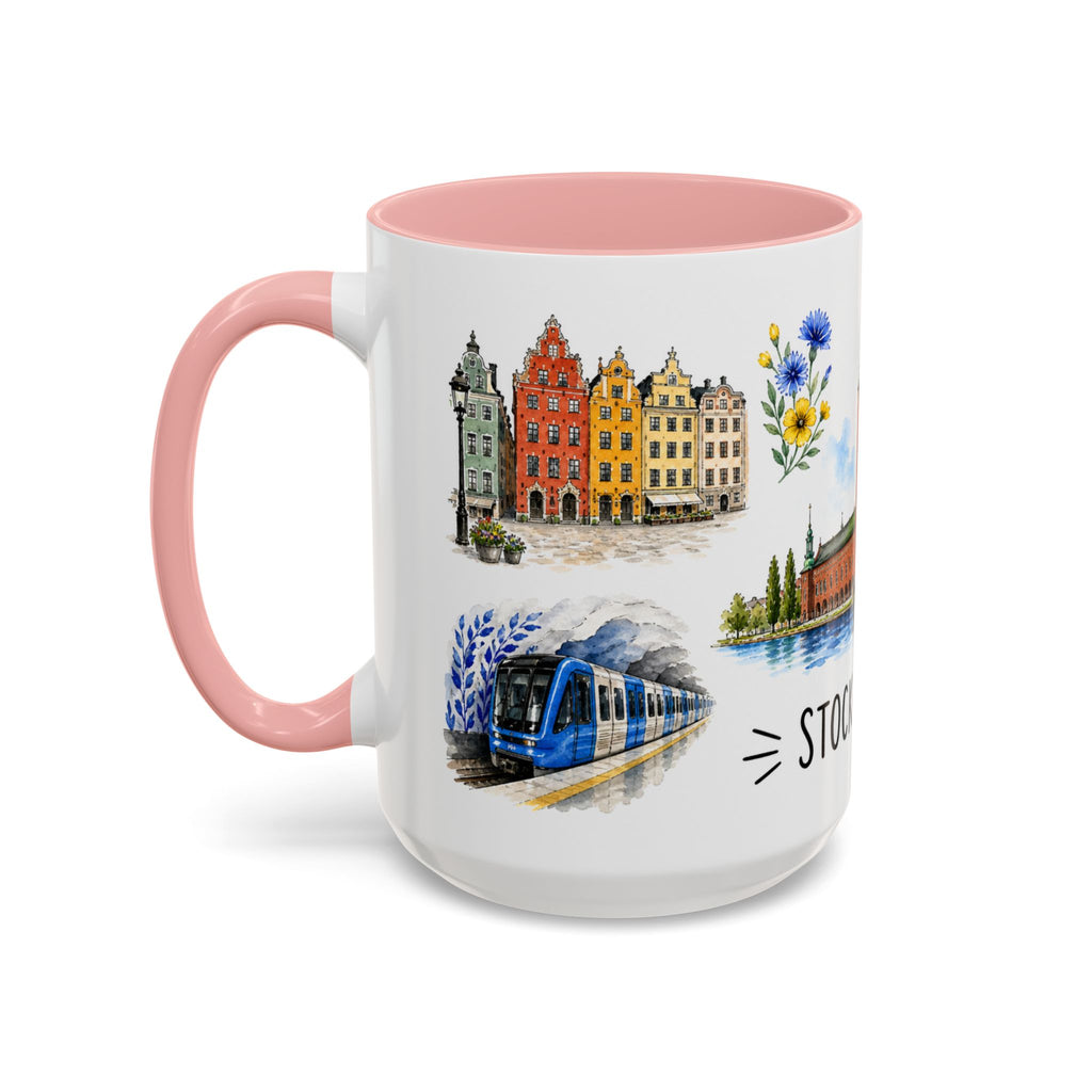 Stockholm Illustrated Travel Mug | City Souvenir Accent Coffee Mug | 11oz 15oz Ceramic Cup