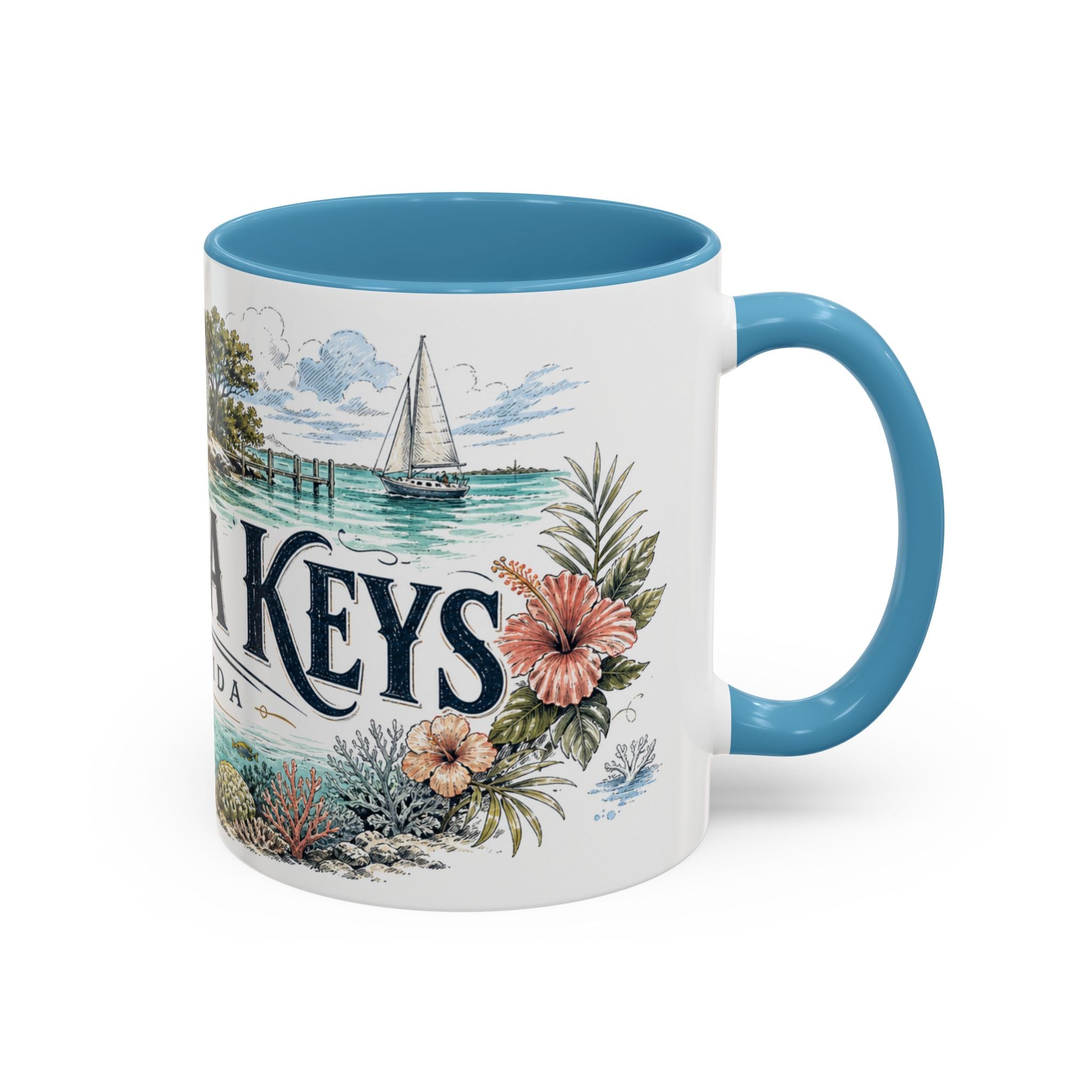 Florida Keys Mug, Florida Travel Souvenir, Bucket List Gift, Accent Ceramic Coffee Mug 11oz 15oz