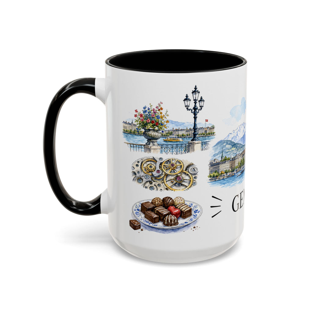 Geneva Illustrated Travel Mug | City Souvenir Accent Coffee Mug | 11oz 15oz Ceramic Cup