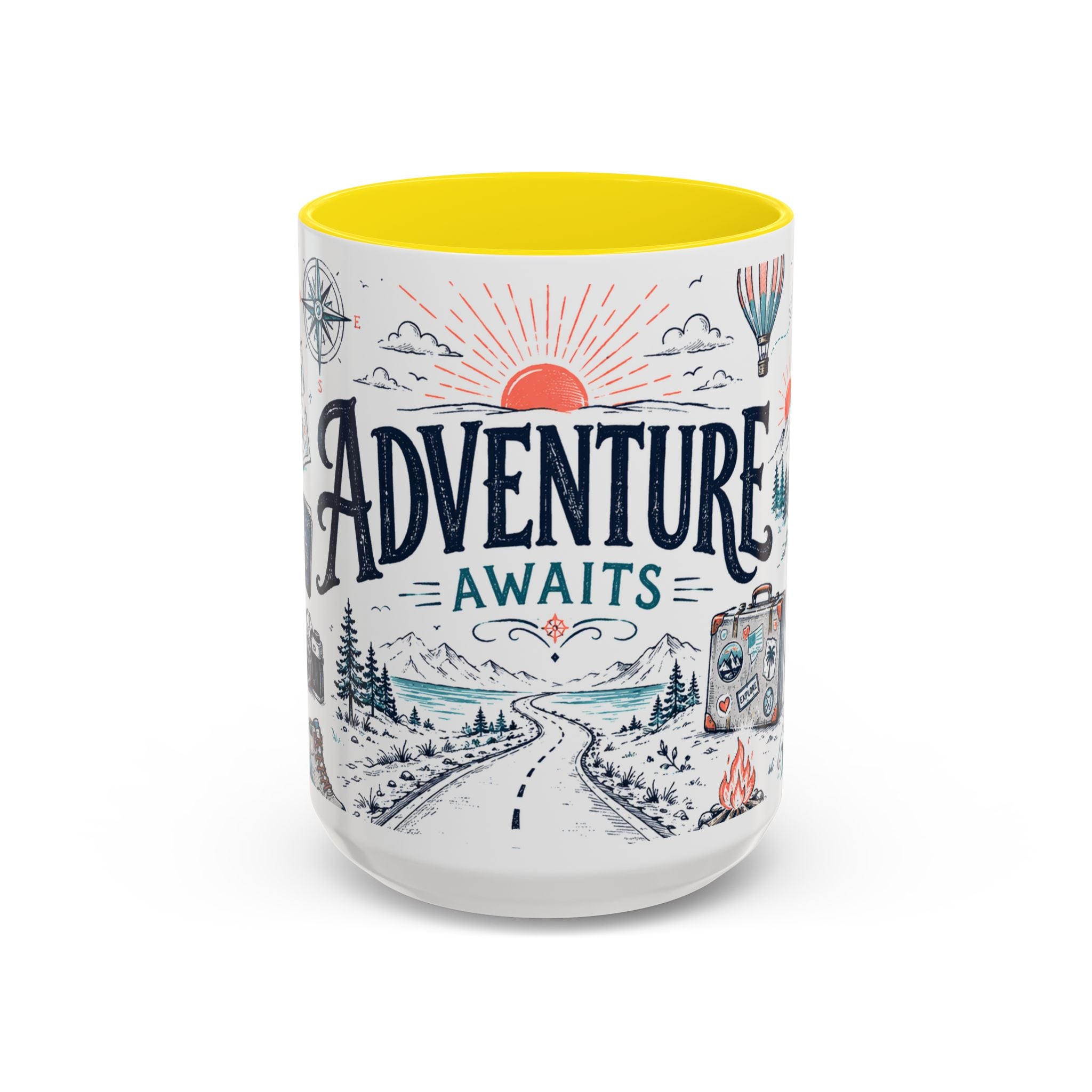 Adventure Awaits Coffee Mug | Class of 2026 Graduation Gift | Accent Color Ceramic 11oz 15oz