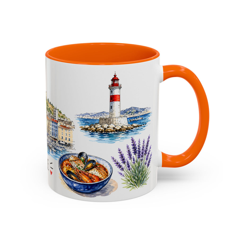 Marseille Illustrated Travel Mug | City Souvenir Accent Coffee Mug | 11oz 15oz Ceramic Cup