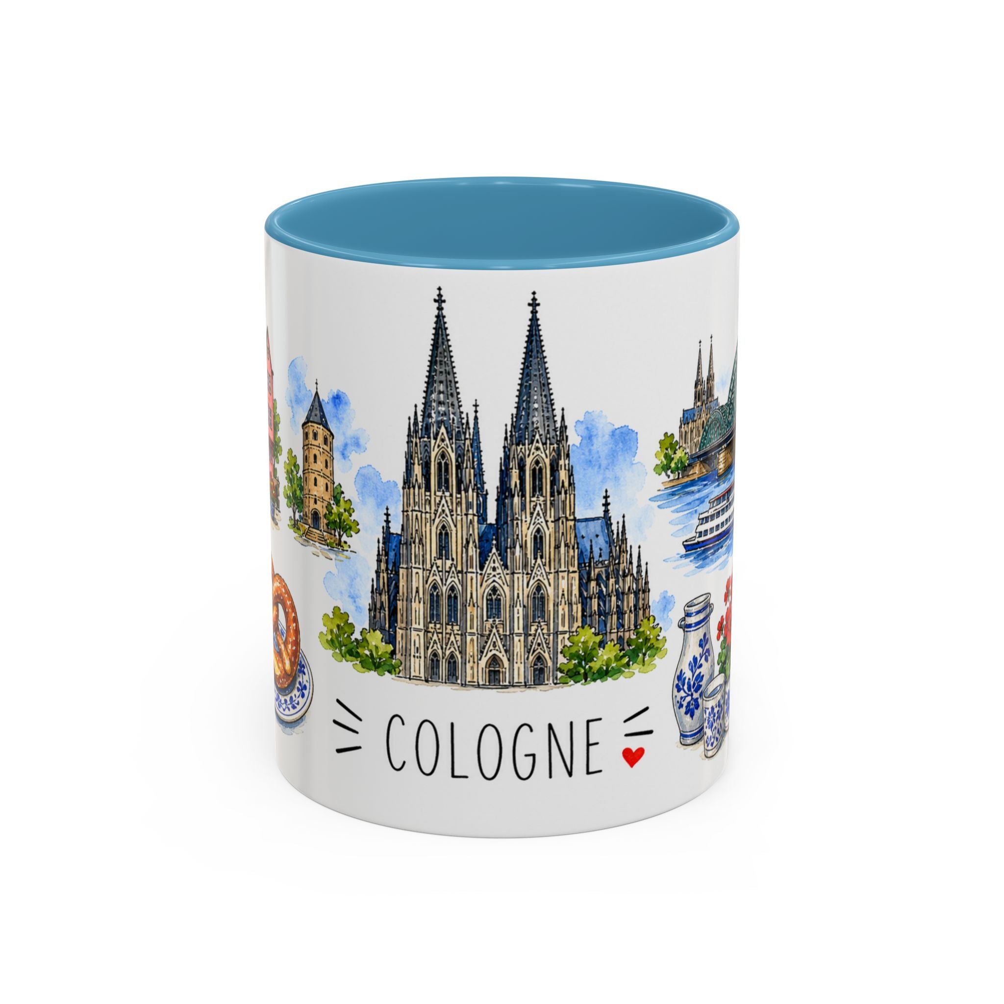 Cologne Illustrated Travel Mug | City Souvenir Accent Coffee Mug | 11oz 15oz Ceramic Cup