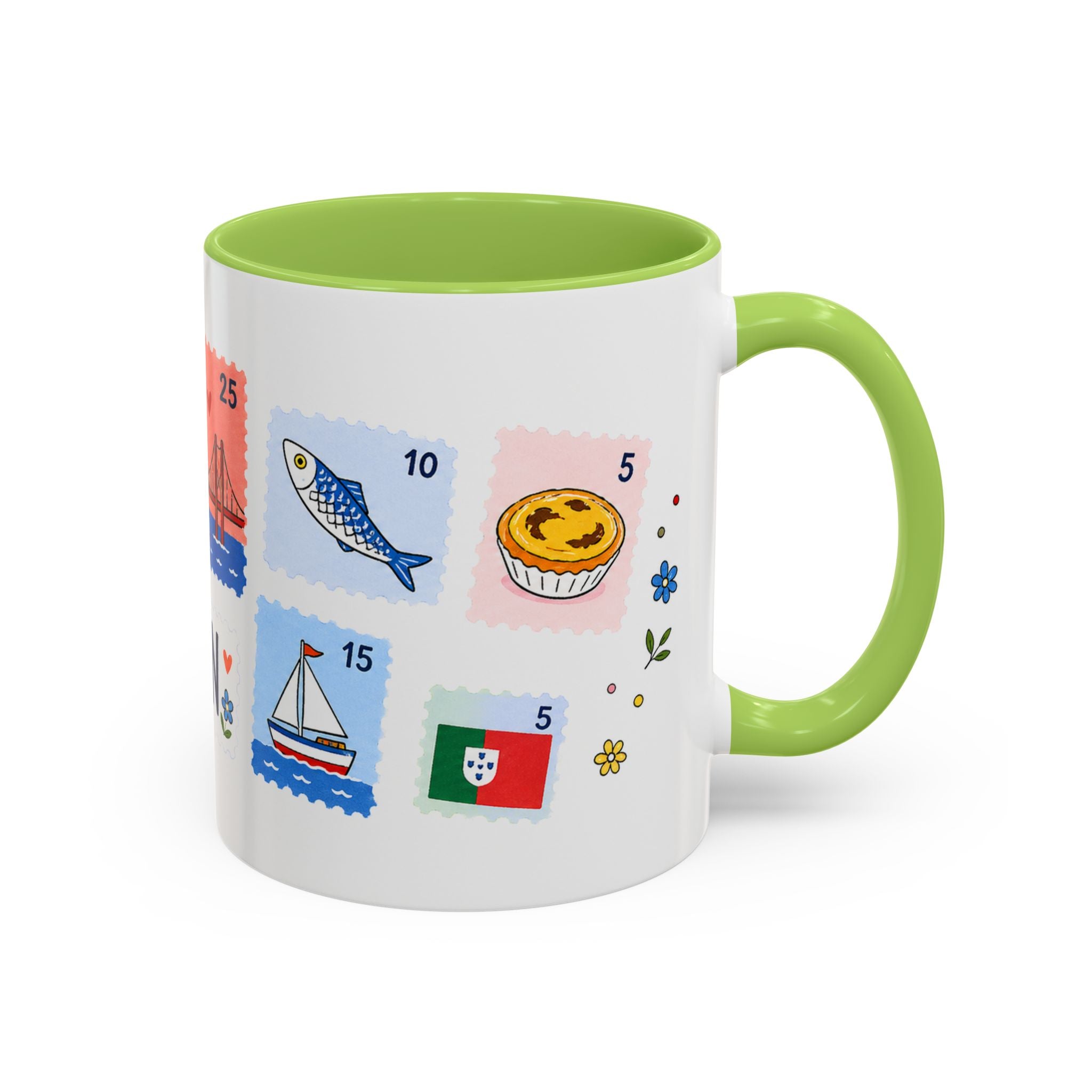 Lisbon Coffee Mug | Postage Stamp Collage Mug | Travel Souvenir Accent Cup 11oz 15oz