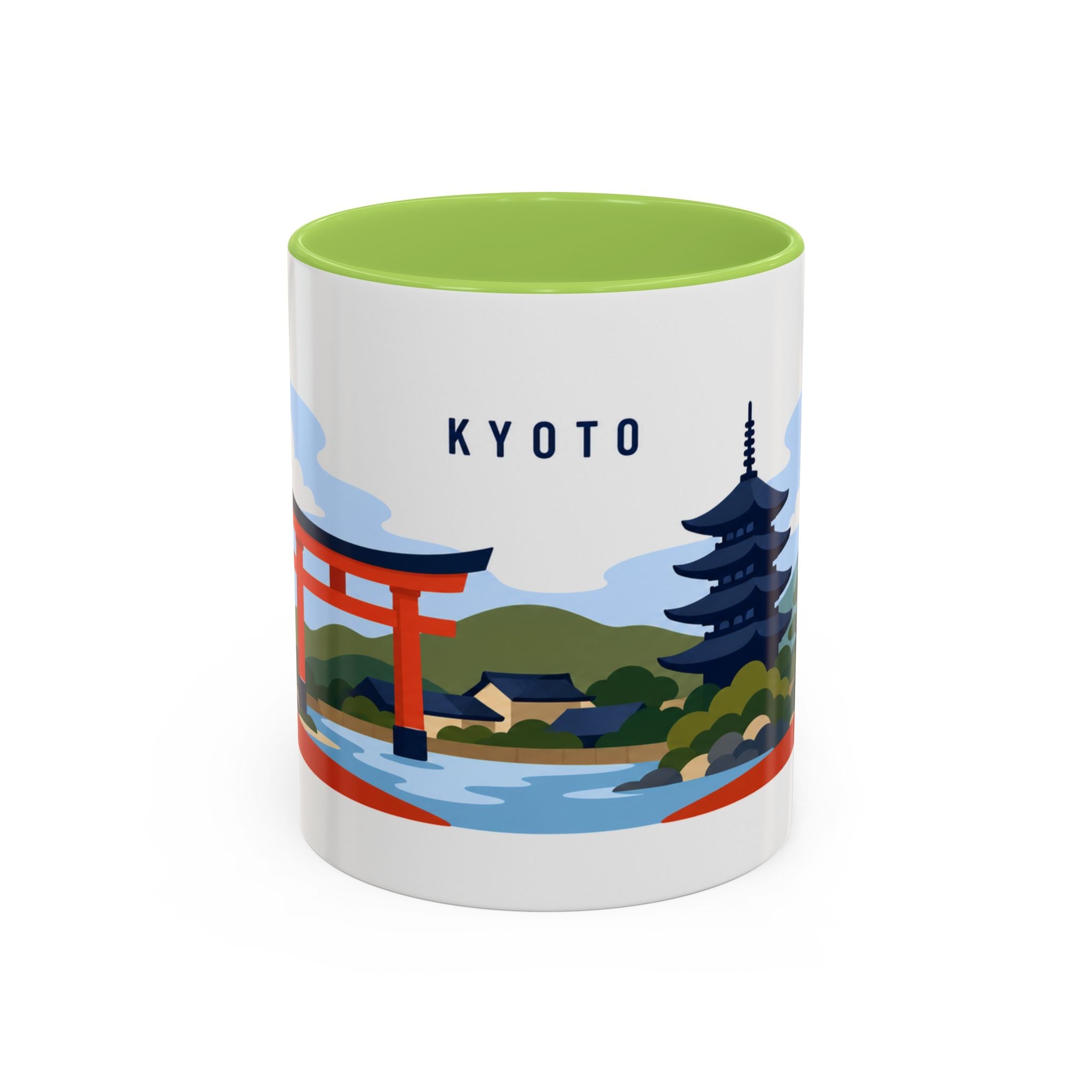 Kyoto Coffee Mug | Travel Destination Souvenir Gift | Accent Color Ceramic 11oz 15oz