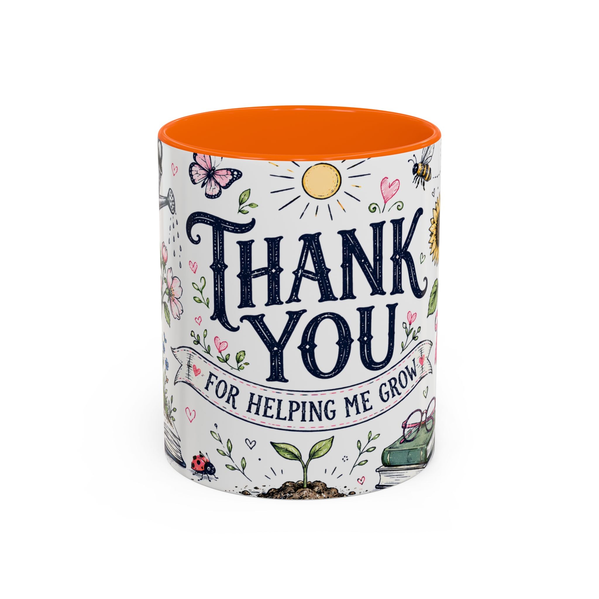 Thank You Teacher Coffee Mug | For Helping Me Grow Appreciation Gift | Accent Color Ceramic 11oz 15oz