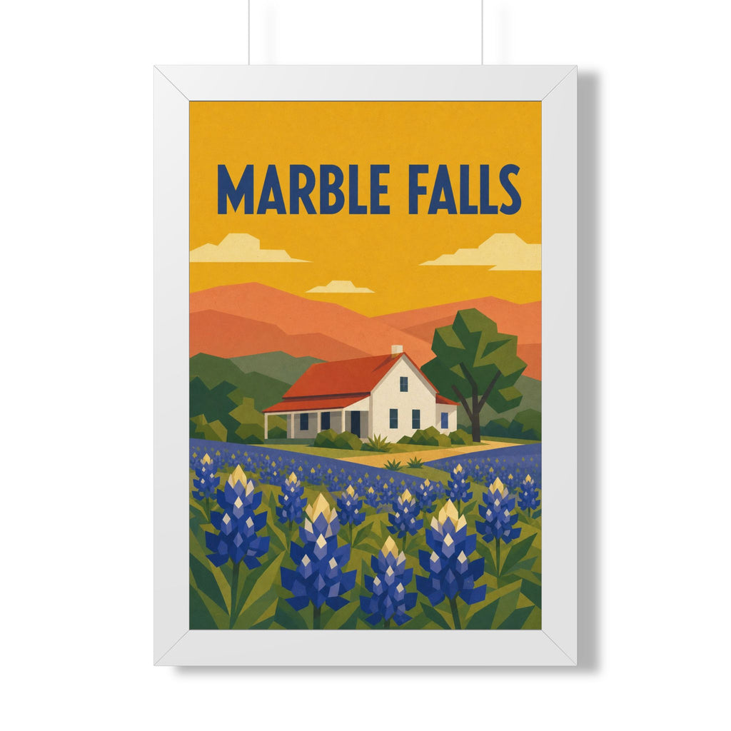Marble Falls United States Framed Poster | Vintage Travel Wall Art | Black Walnut White Frame | 16x24 20x30