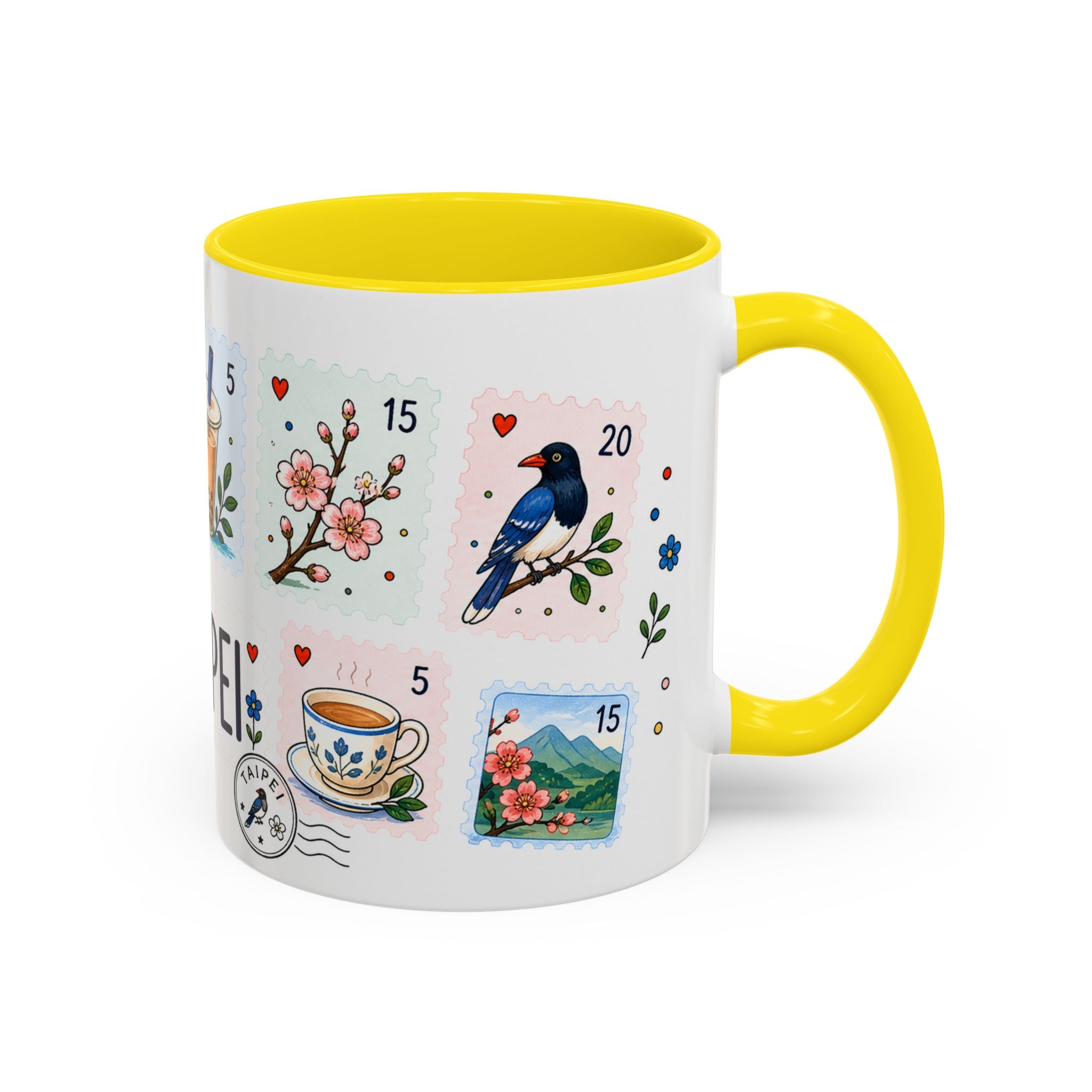 Taipei Coffee Mug | Postage Stamp Collage Mug | Travel Souvenir Accent Cup 11oz 15oz