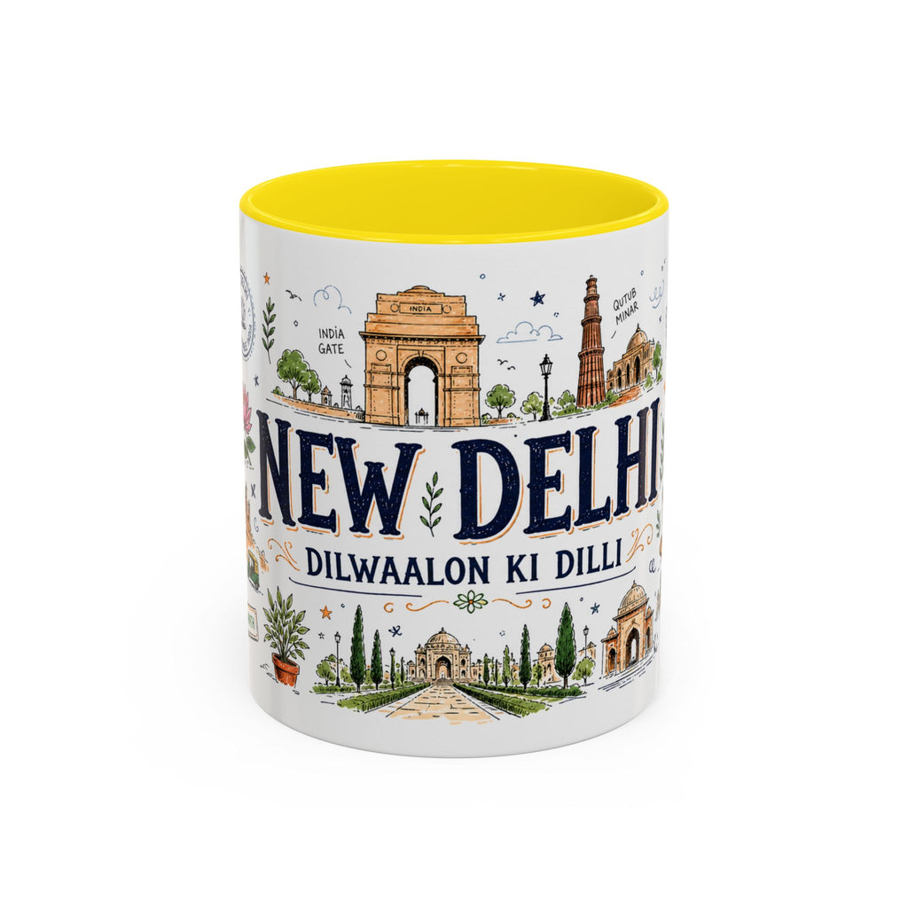 New Delhi Coffee Mug | India Souvenir Travel Gift | Accent Color Ceramic 11oz 15oz