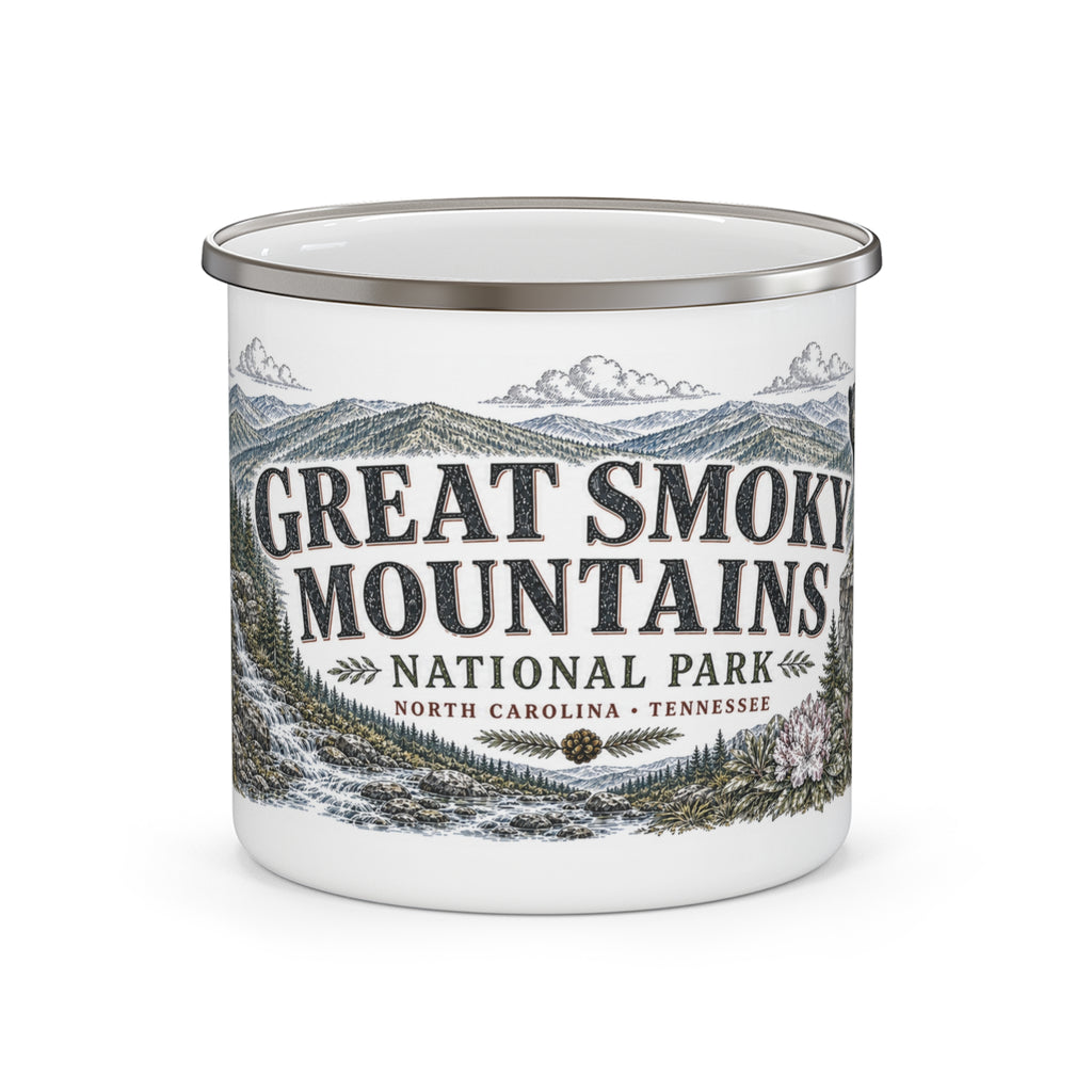 Great Smoky Mountains National Park Vintage Enamel Camping Mug | 12oz National Park Hiking Gift